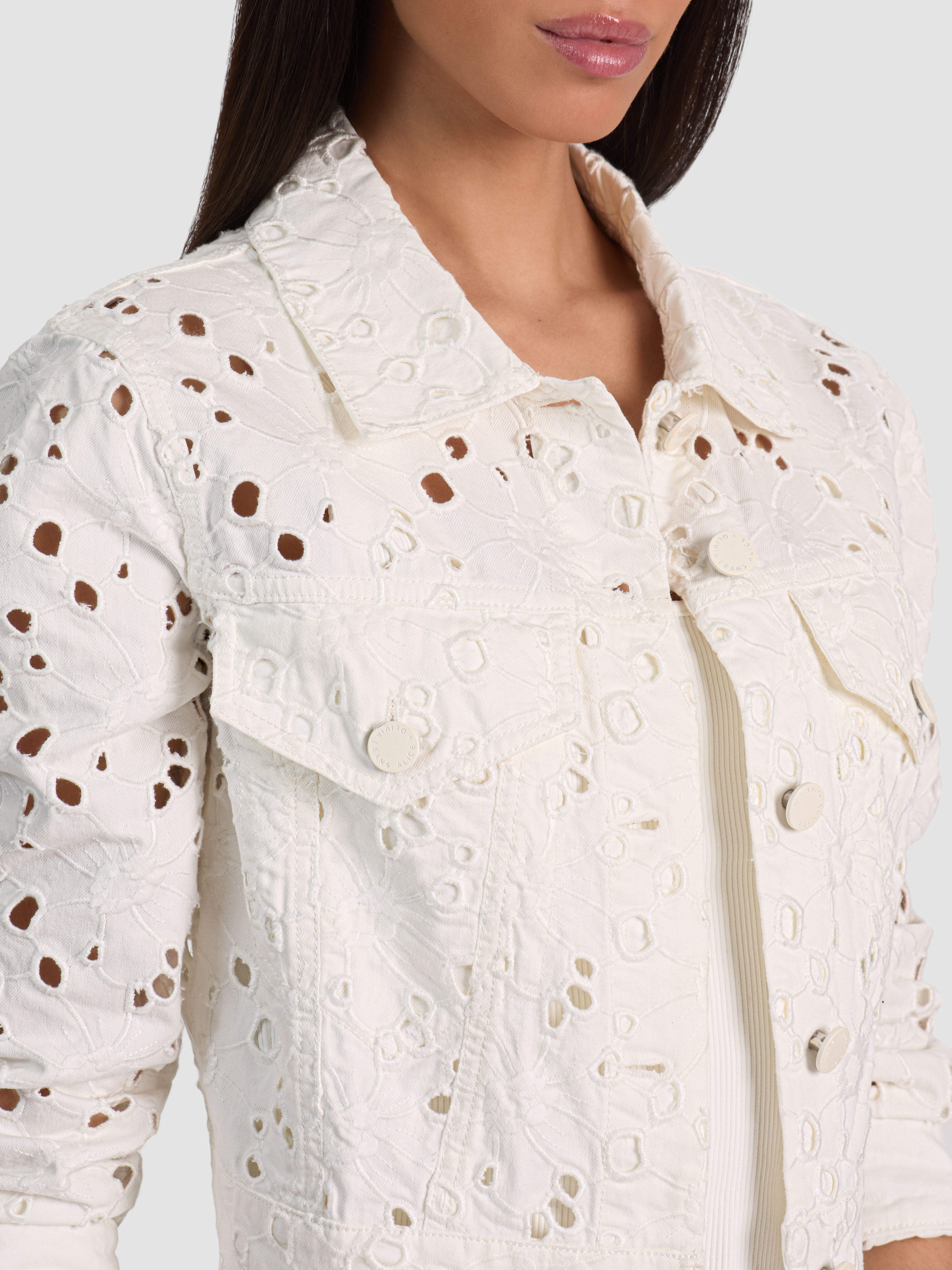 CHLOE DENIM JACKET in OFF WHITE | ALICE + OLIVIA