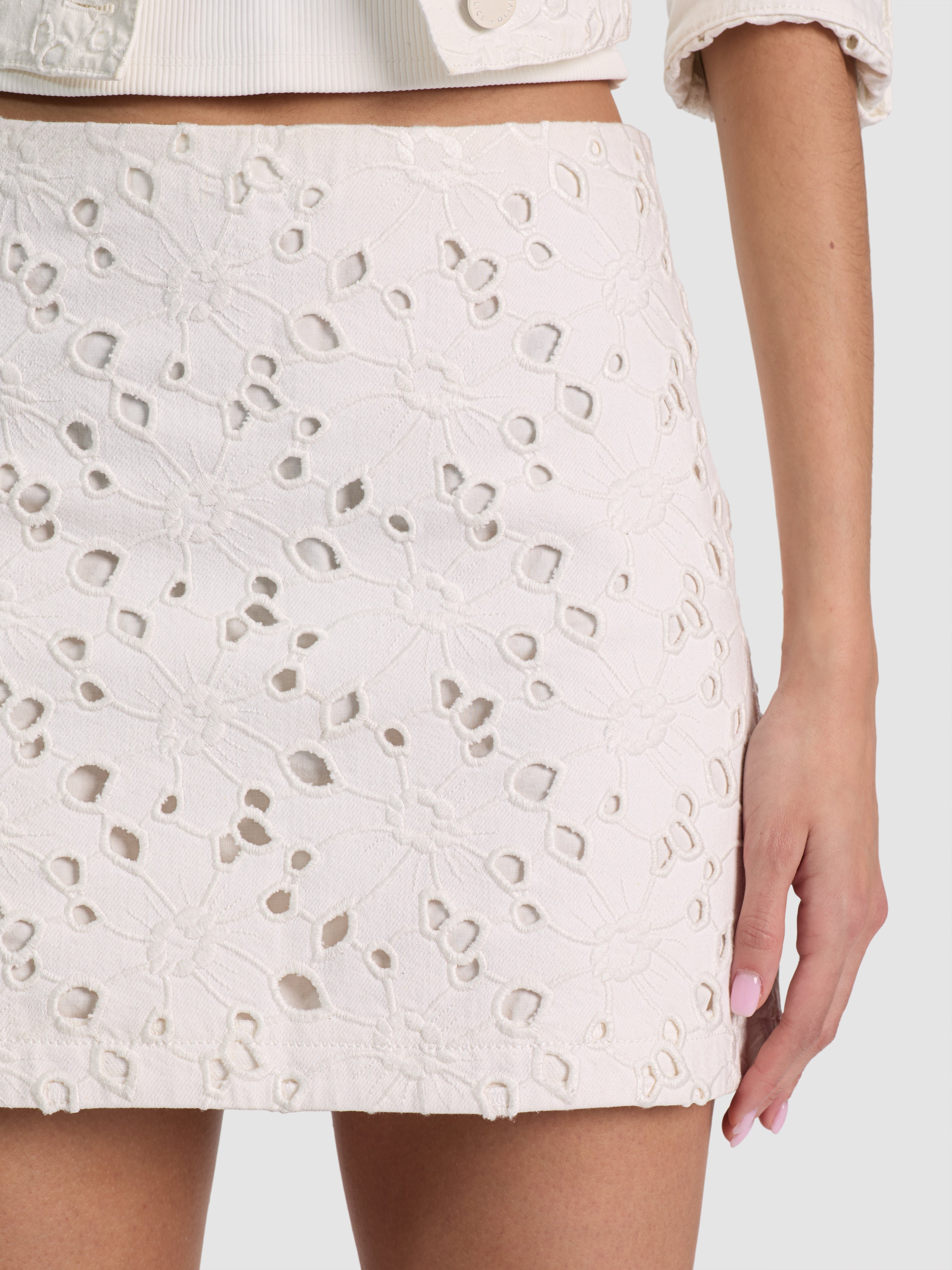 MINIGONNA IN DENIM TRAFORATO RILEY-ALICE + OLIVIA