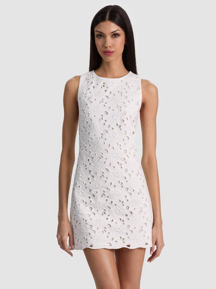 CLYDE LASER-CUT DENIM DRESS - OFF WHITE