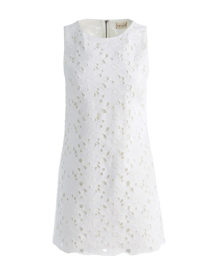 CLYDE LASER-CUT DENIM DRESS in OFF WHITE