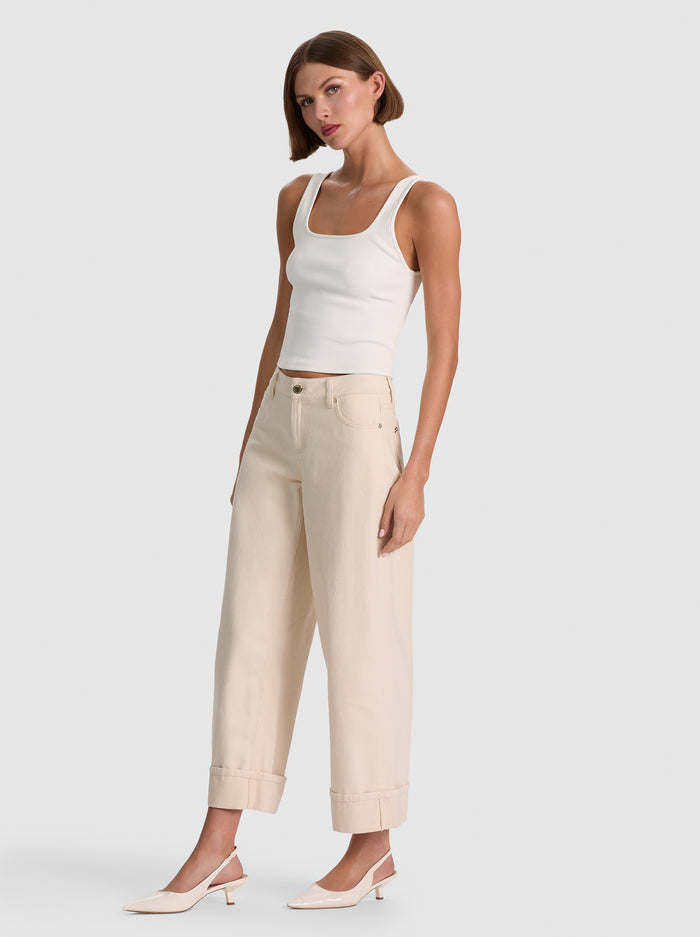 CLAYTON LR ROLL CUFF RELAXED CROPPED JEAN-NATURAL-ALICE + OLIVIA