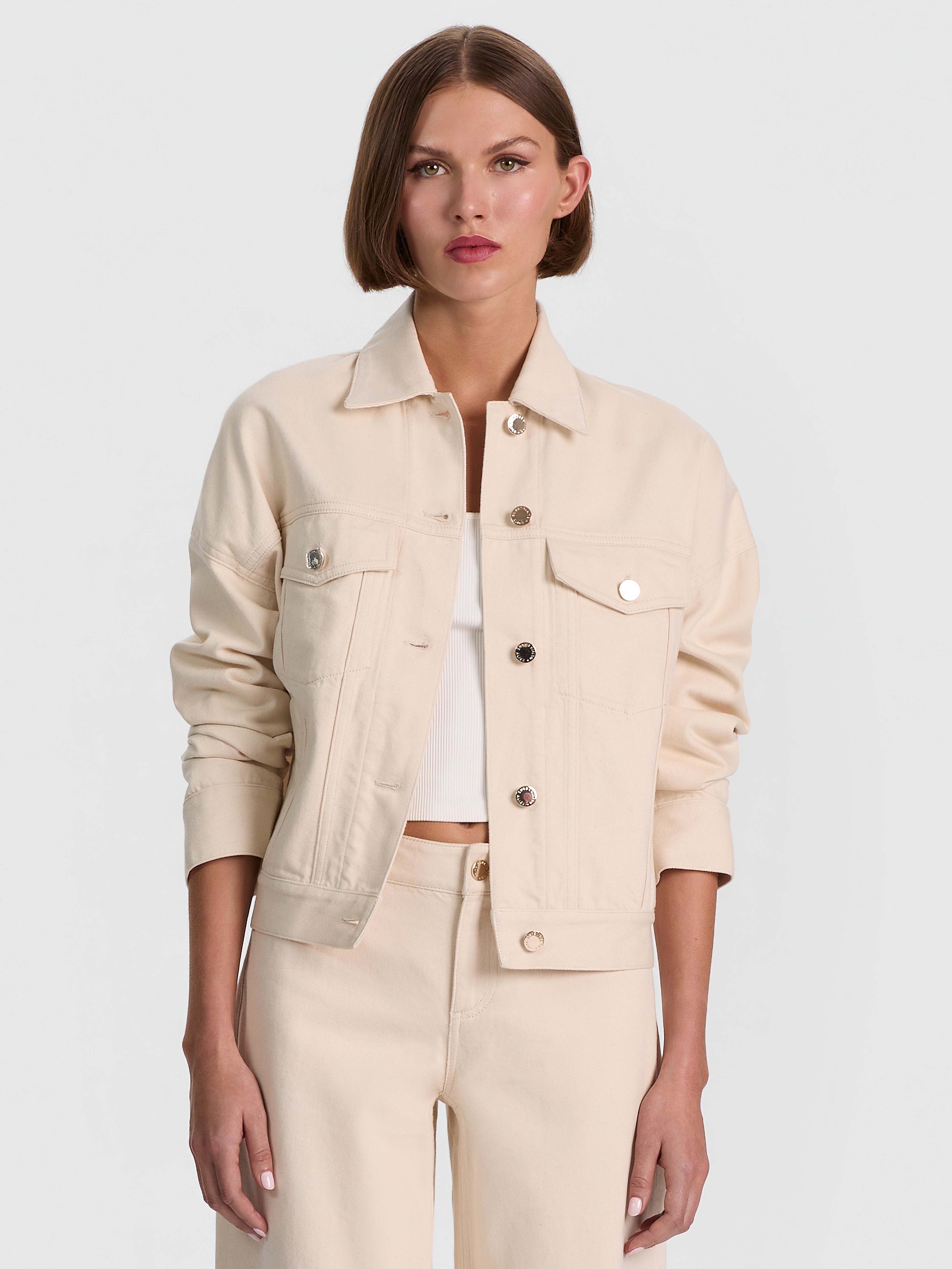 VESTE CAMIONNEUR SURTAILLEE EN JEAN JESSE-ALICE + OLIVIA