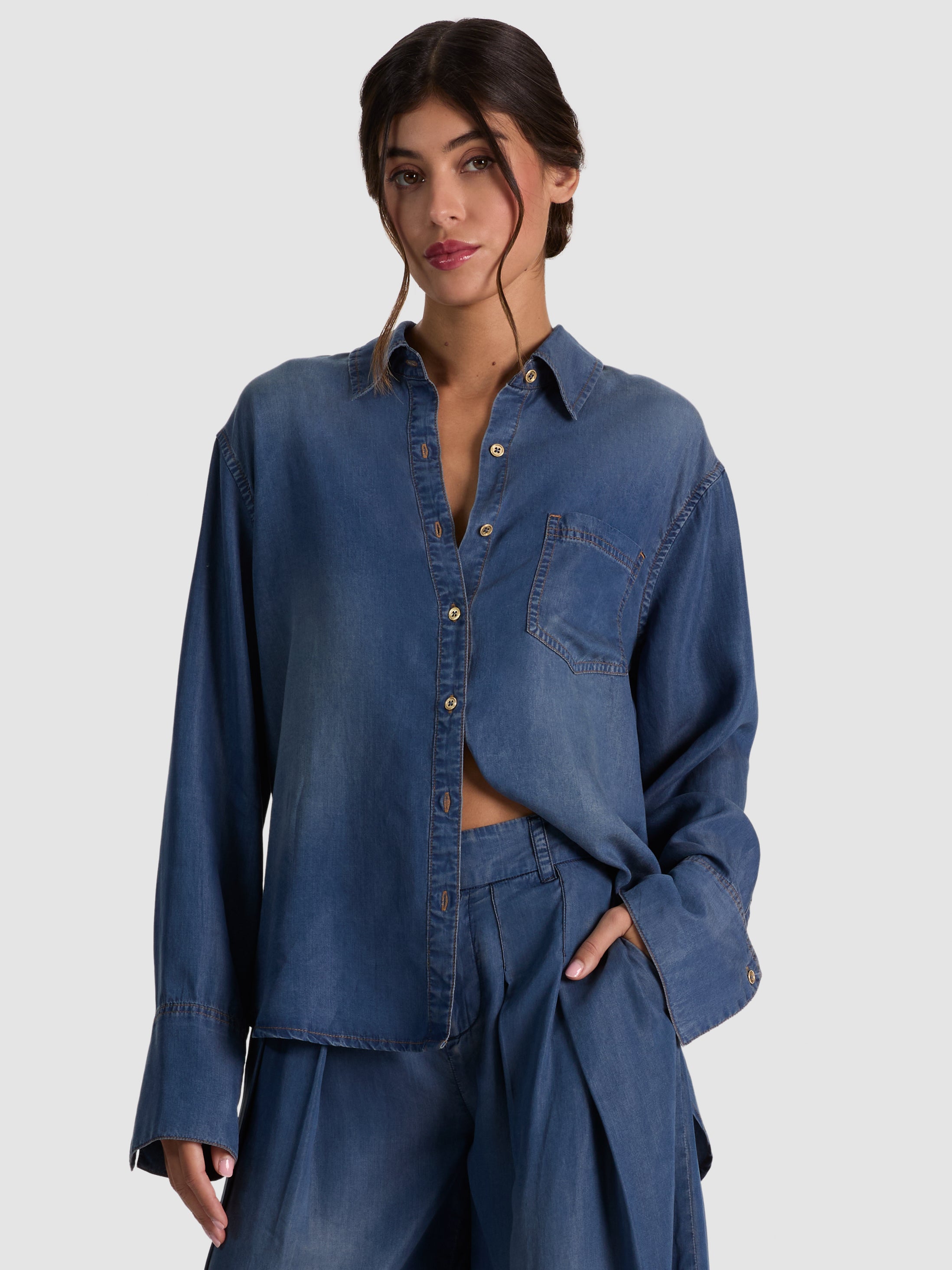 FINELY OVERSIZED DENIM BUTTON DOWN-BROOKLYN BLUE-ALICE + OLIVIA