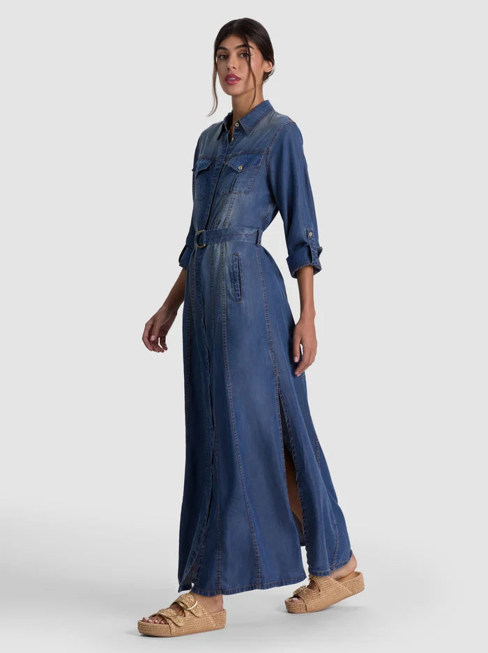 CHASSIDY UTILITY MAXI DENIM SHIRT DRESS W BELT-FLORENCE VINTAGE BLUE-ALICE + OLIVIA