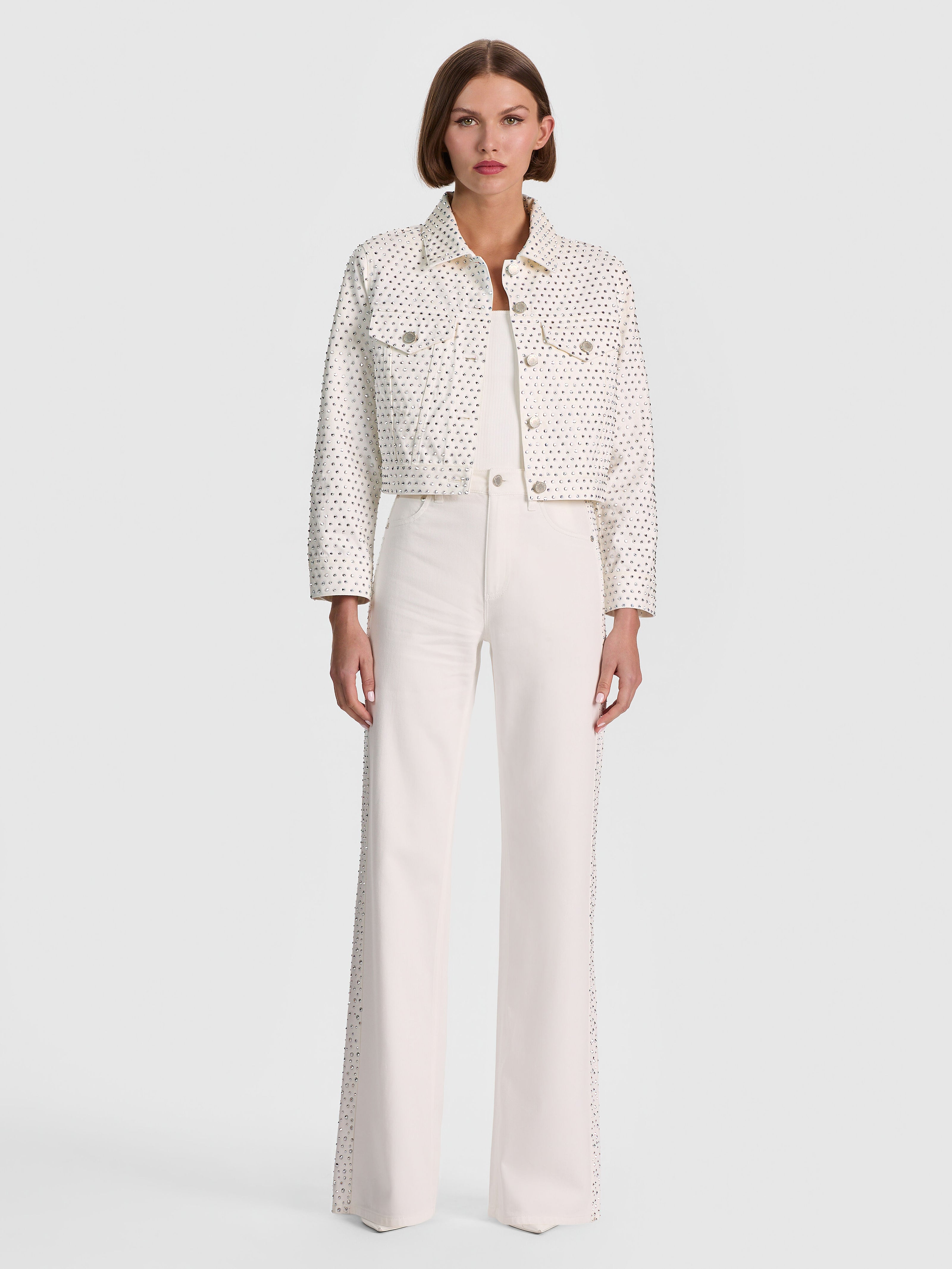 CHLOE DENIM JACKET-OFF WHITE/SILVER-ALICE + OLIVIA