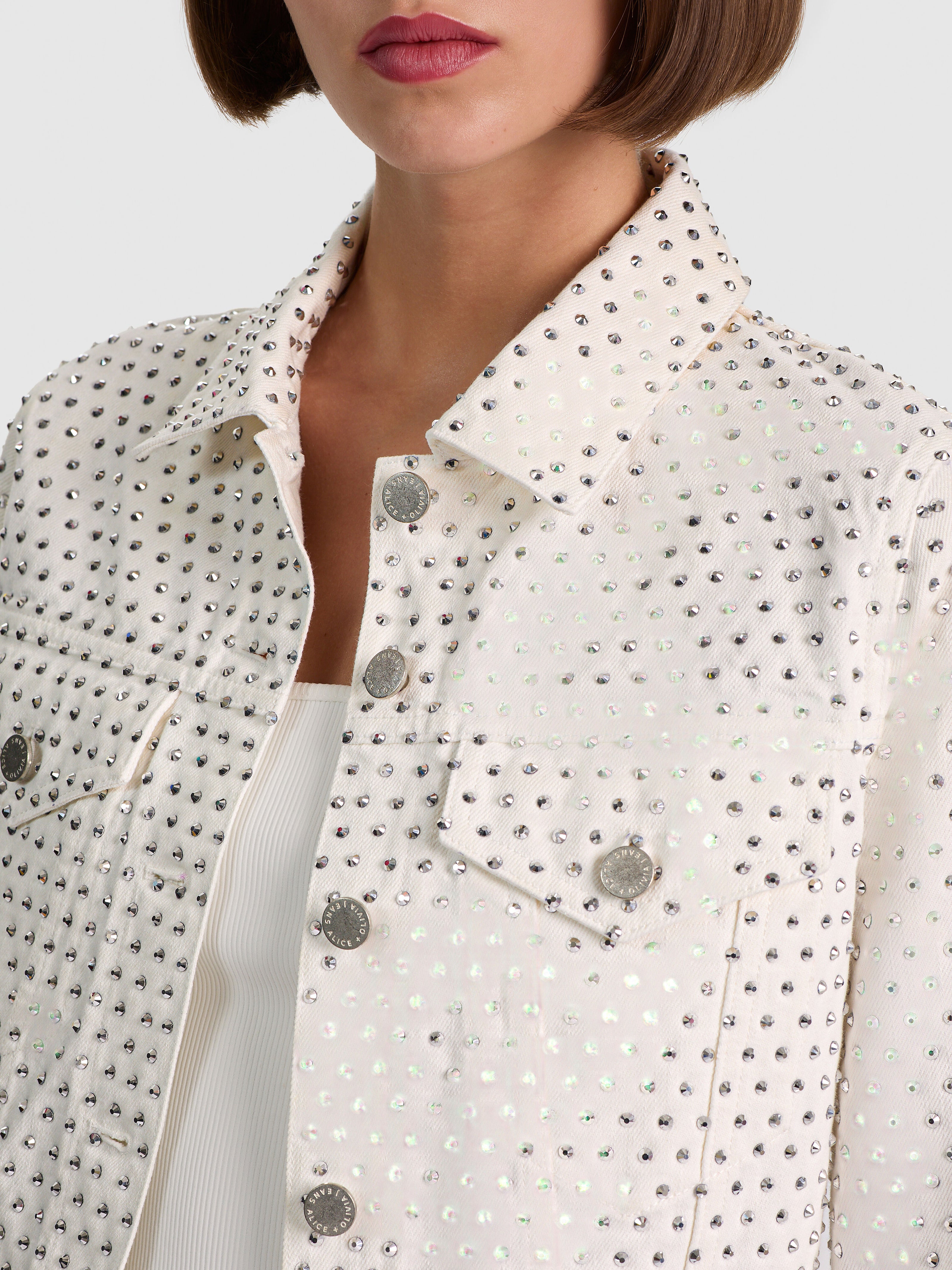 CHLOE DENIM JACKET-OFF WHITE/SILVER-ALICE + OLIVIA