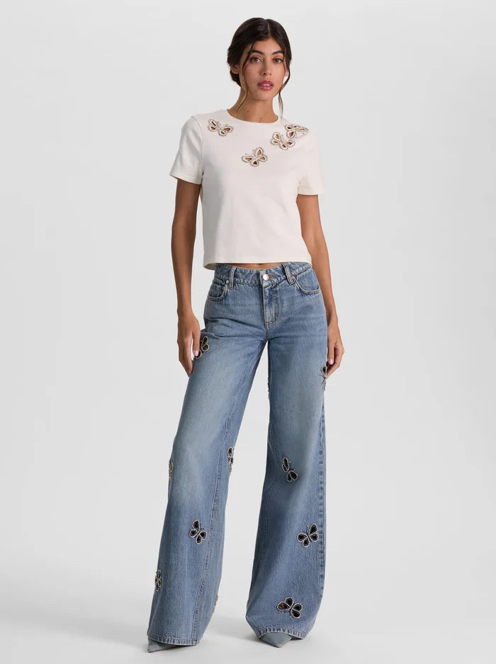 AMAZING EMBELLISHED CUTOUT JEAN-FIONA VINTAGE BLUE-ALICE + OLIVIA
