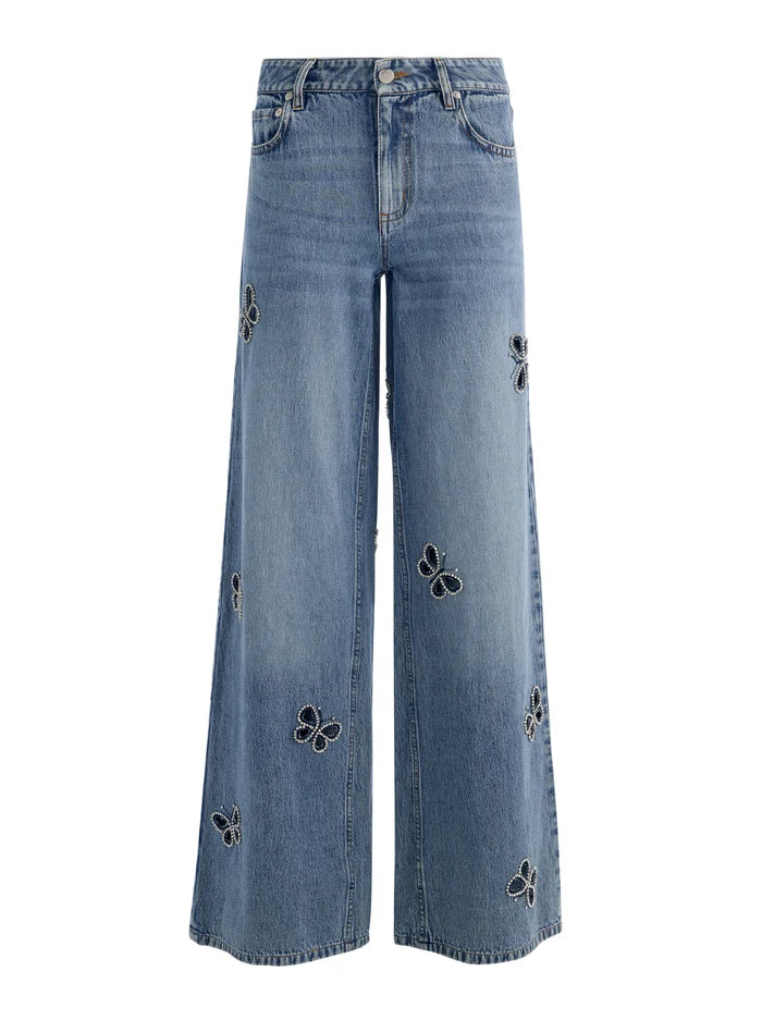AMAZING EMBELLISHED CUTOUT JEAN-FIONA VINTAGE BLUE-ALICE + OLIVIA