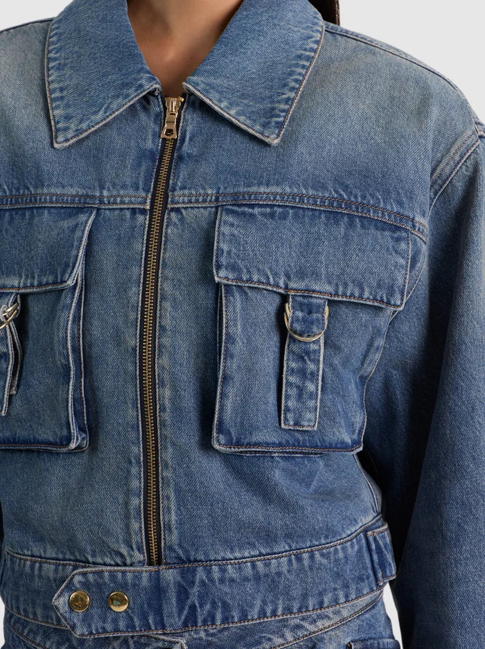 LEROY DENIM AVIATOR JACKET-FLORENCE VINTAGE BLUE-ALICE + OLIVIA