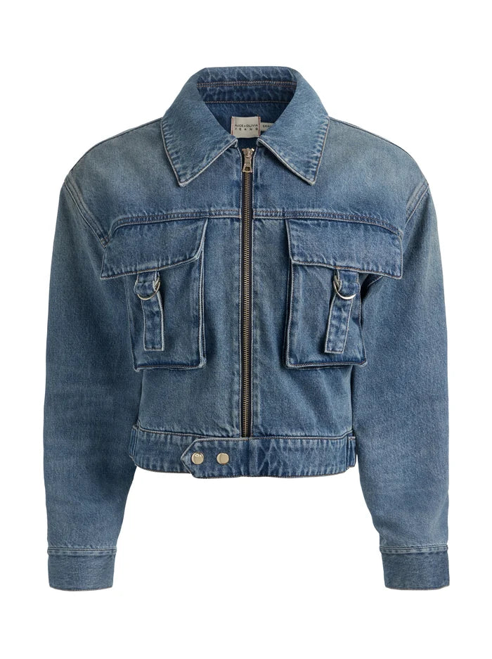 LEROY DENIM AVIATOR JACKET-FLORENCE VINTAGE BLUE-ALICE + OLIVIA
