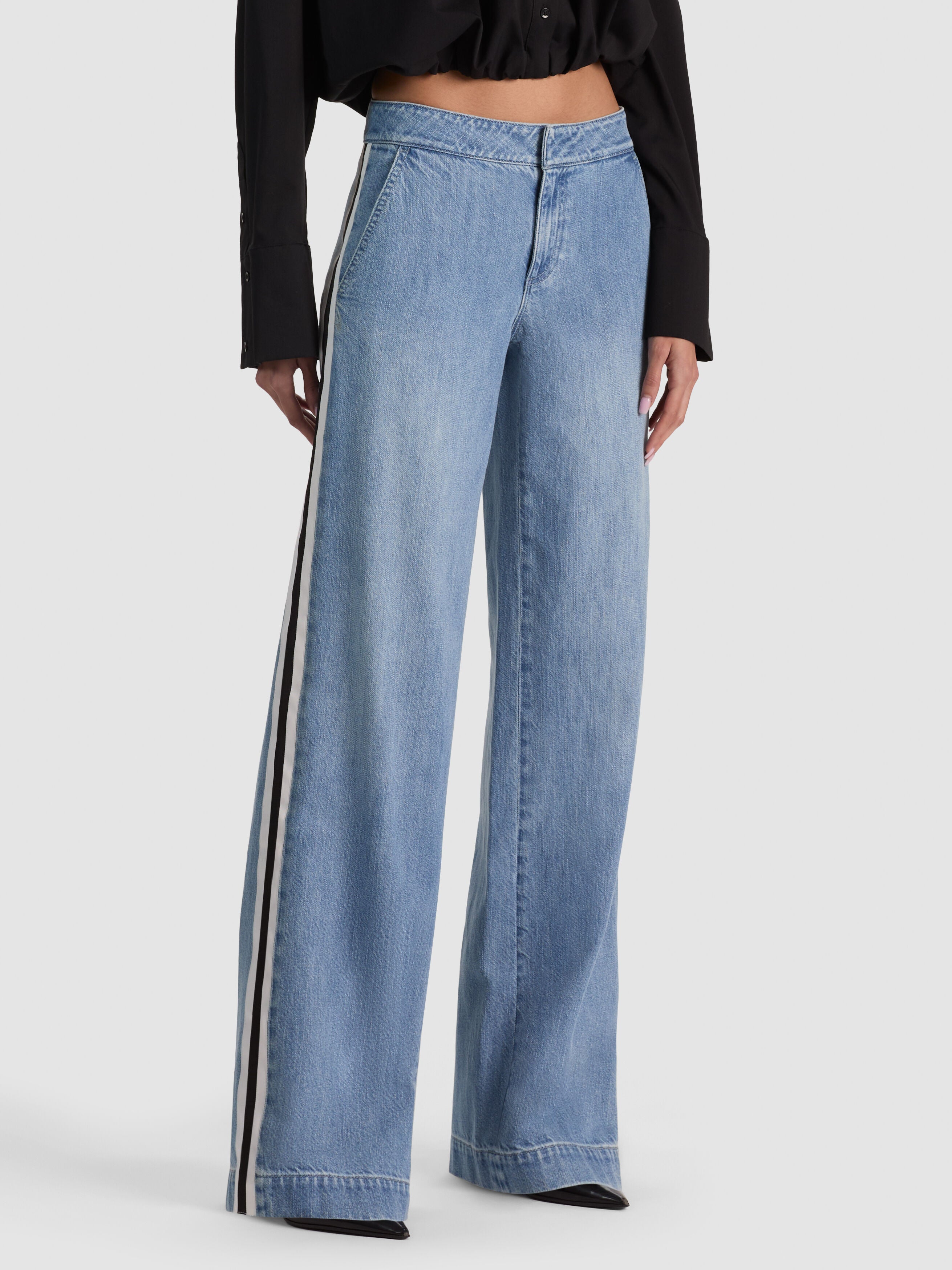 XANDER RACING STRIPE JEAN-EDIE WASH/OFF WHITE/BLACK-ALICE + OLIVIA