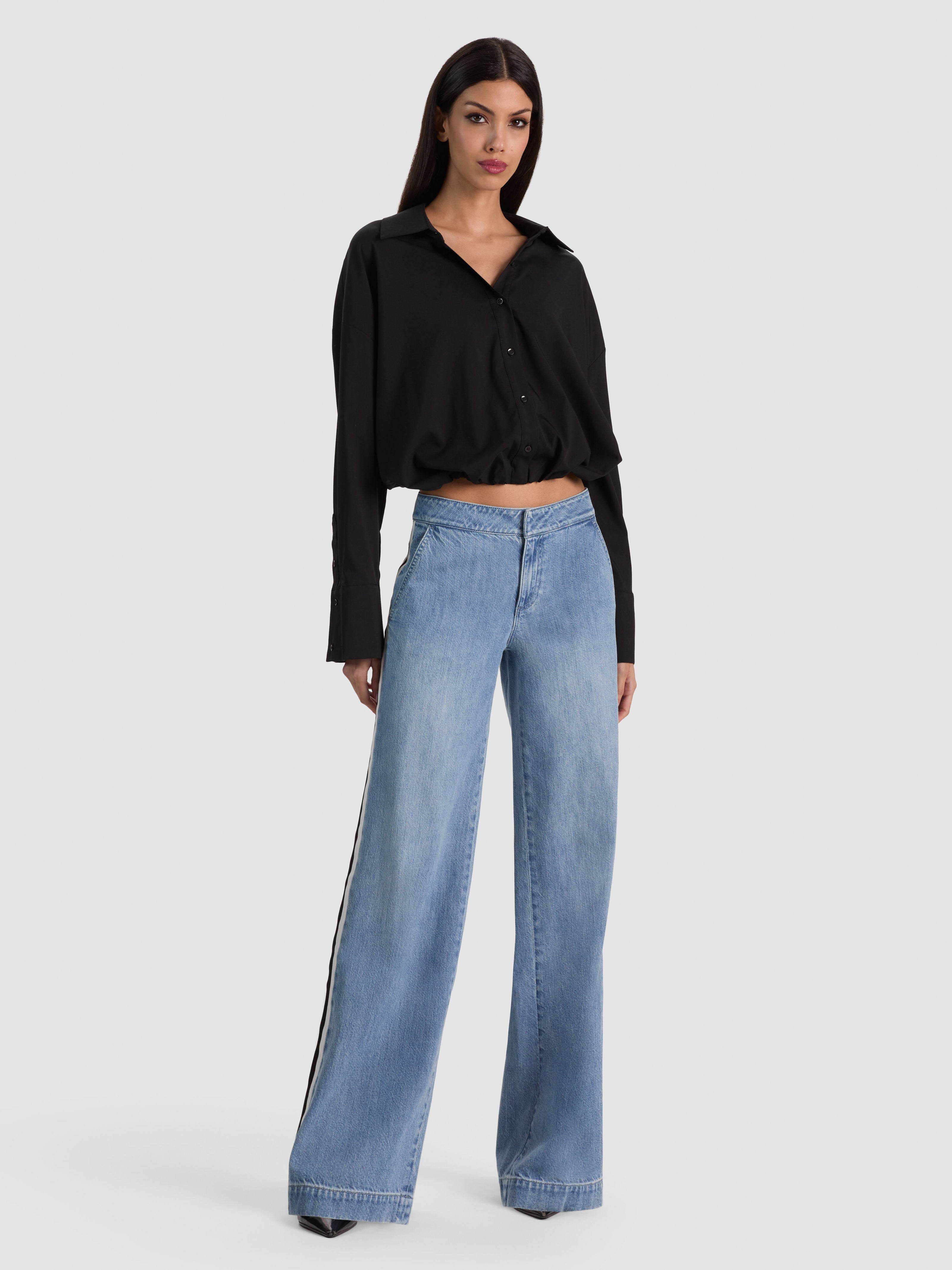 XANDER RACING STRIPE JEAN-EDIE WASH/OFF WHITE/BLACK-ALICE + OLIVIA