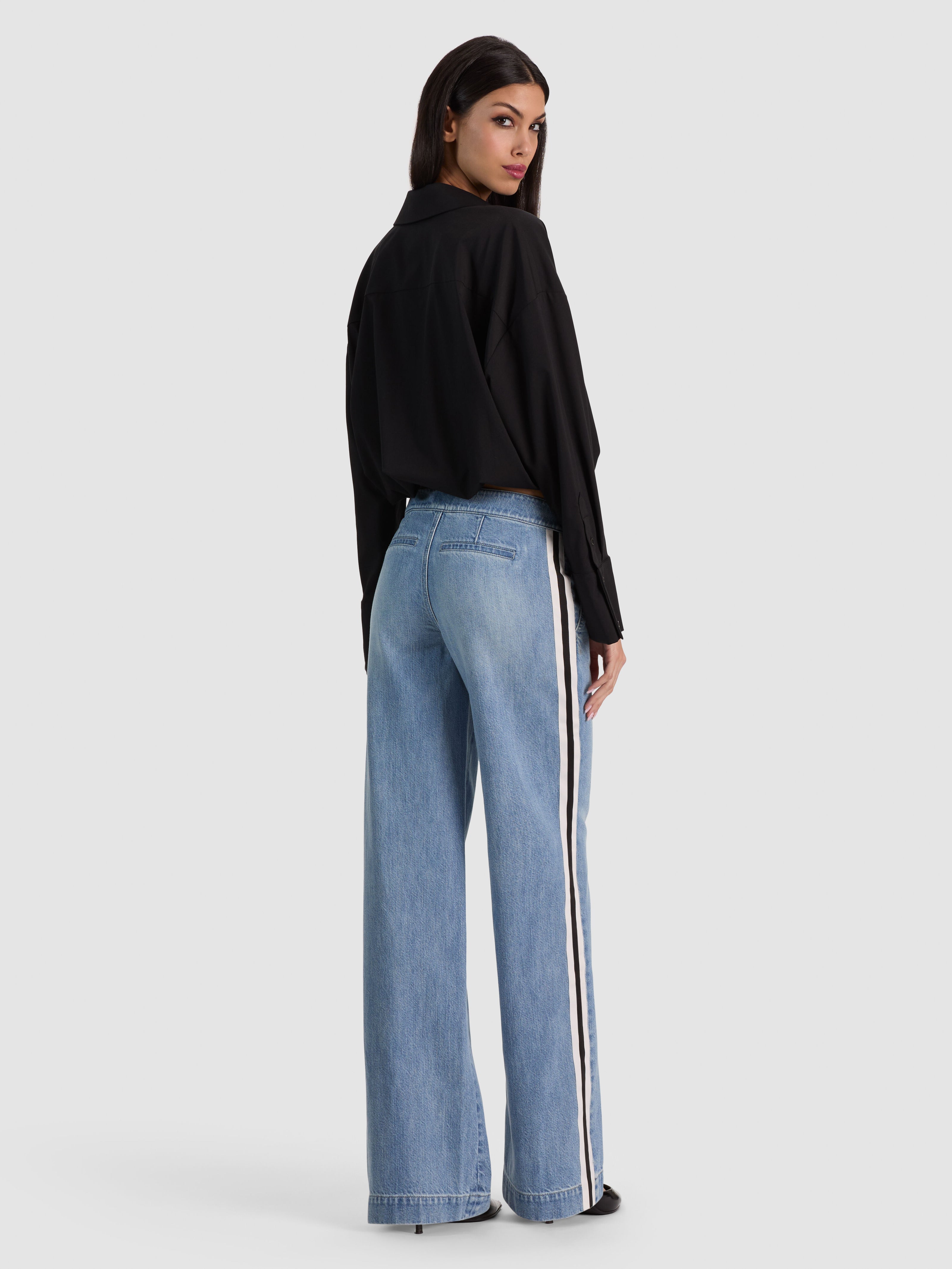 XANDER RACING STRIPE JEAN-EDIE WASH/OFF WHITE/BLACK-ALICE + OLIVIA