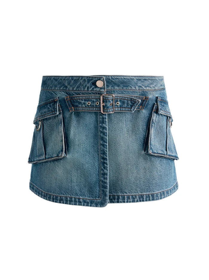 BRANDY CARGO DENIM SKIRT - FLORENCE VINTAGE BLUE