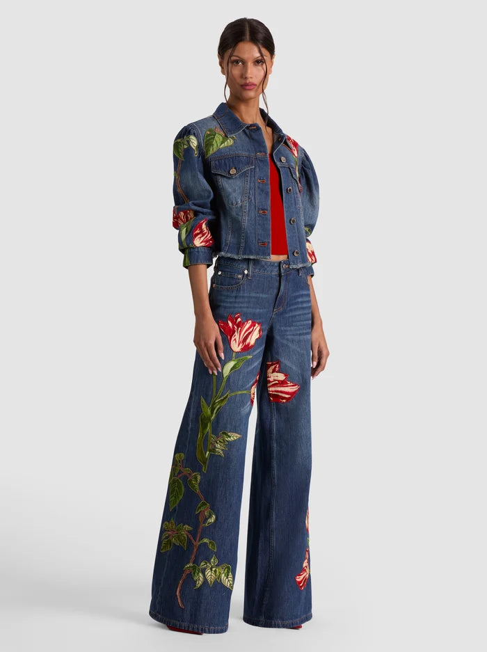 GIACCA DI JEANS RICAMATA ELIJAH - BLU FREYJA/TULIPANO TENUE