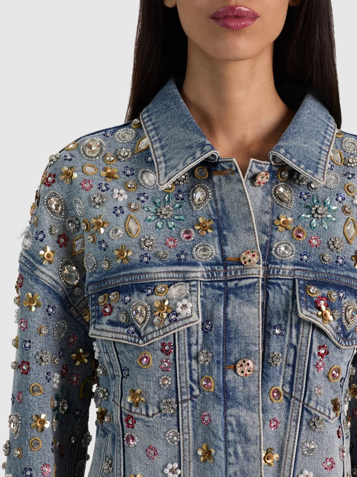JESSE EMBELLISHED DENIM JACKET-FIONA VINTAGE BLUE-ALICE + OLIVIA