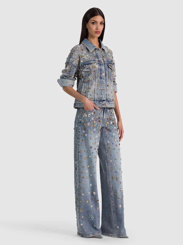 JESSE EMBELLISHED DENIM JACKET-FIONA VINTAGE BLUE-ALICE + OLIVIA