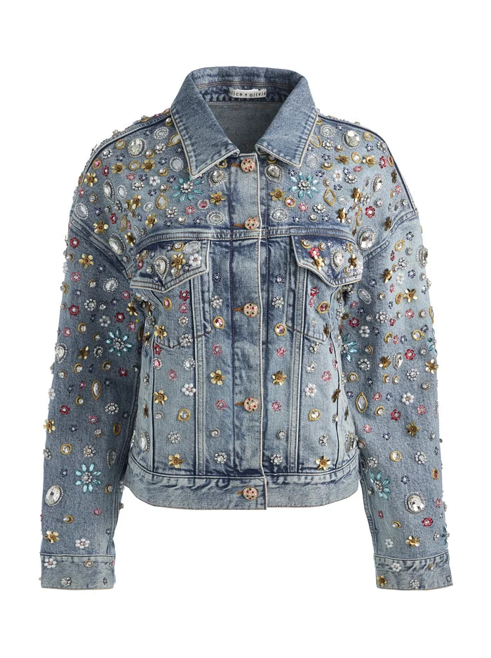 GIUBBOTTO IN DENIM DECORATO JESSE - BLU VINTAGE FIONA
