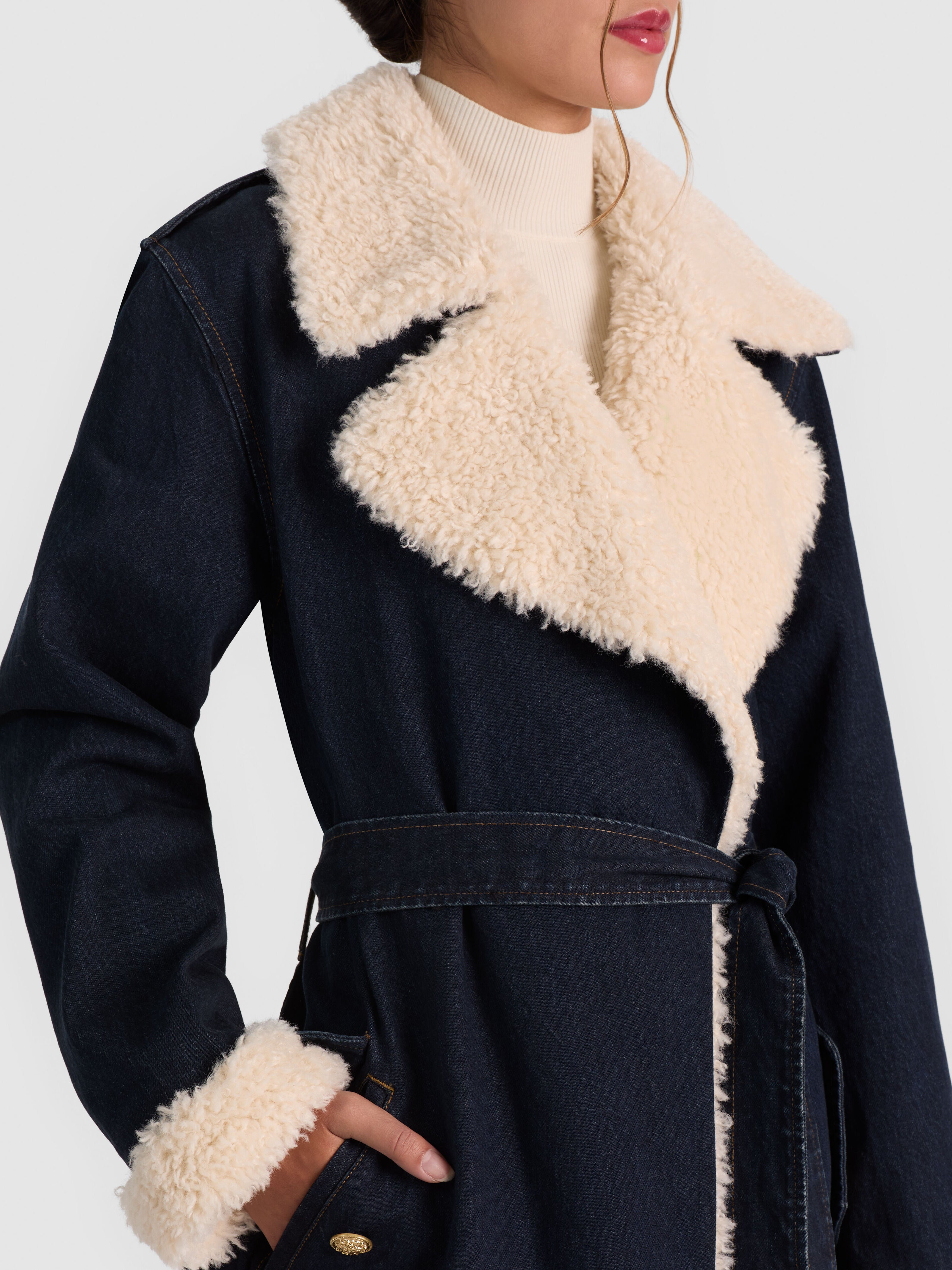 MANTEAU TRENCH EN DENIM FAUX MOUTON NÉVADA-ALICE + OLIVIA