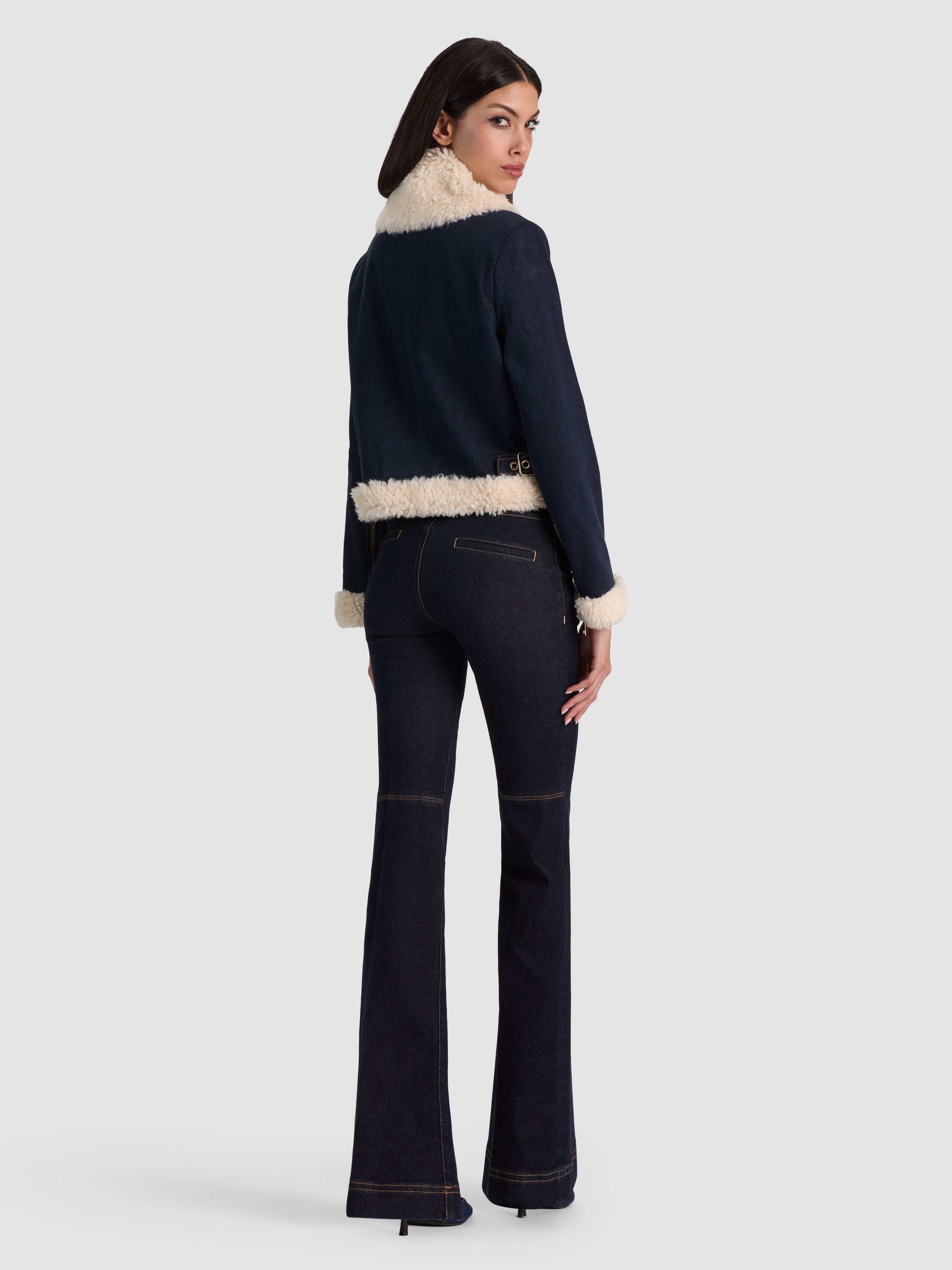 GIACCA BOMBER ISAIAH IN DENIM CON PELLICCIA SINTETICA-ALICE + OLIVIA