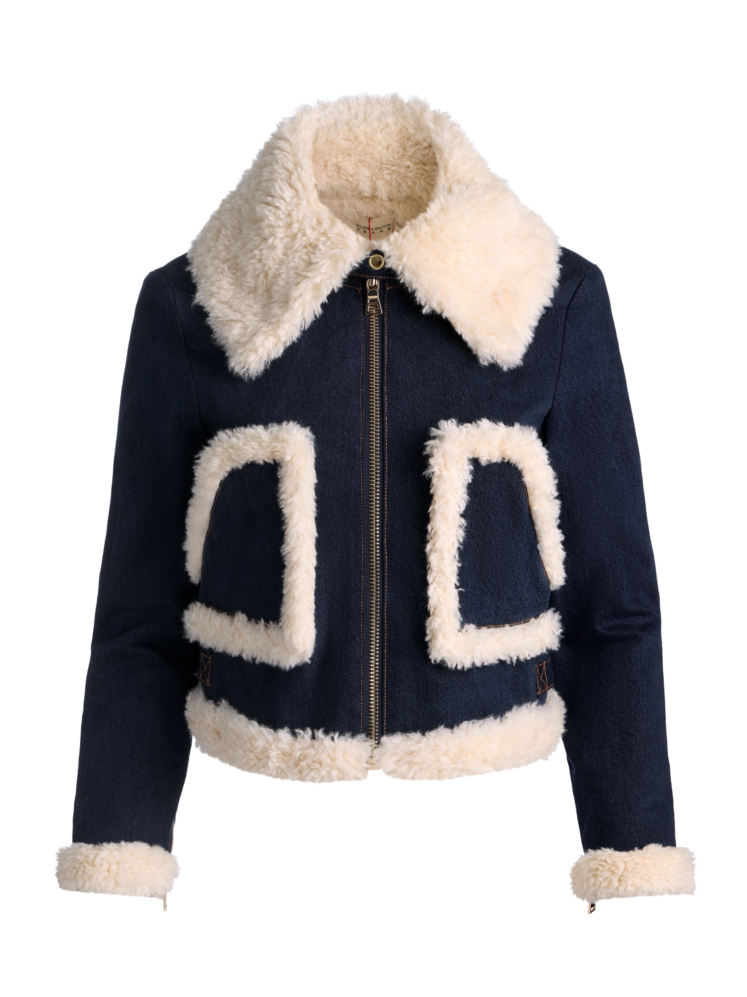 GIACCA BOMBER ISAIAH IN DENIM CON PELLICCIA SINTETICA-ALICE + OLIVIA