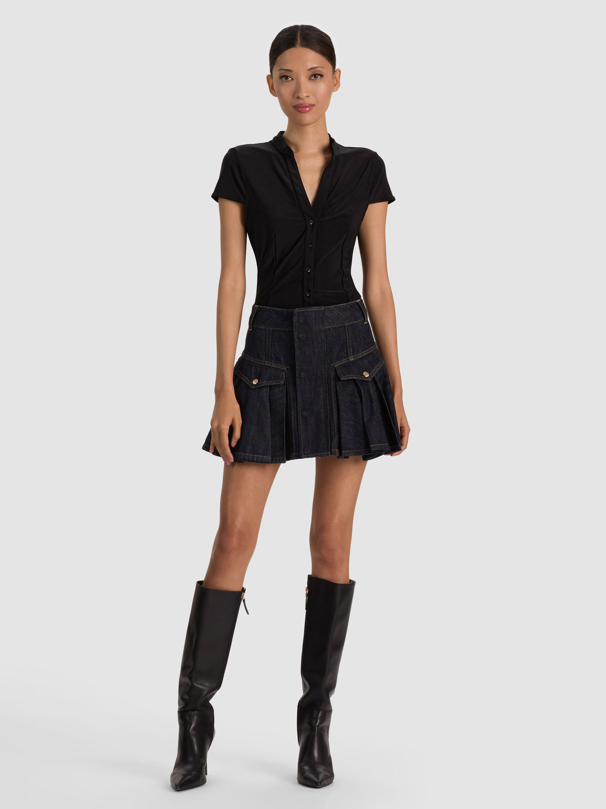 TRINITY DENIM RUFFLE SKIRT - DARK RINSE