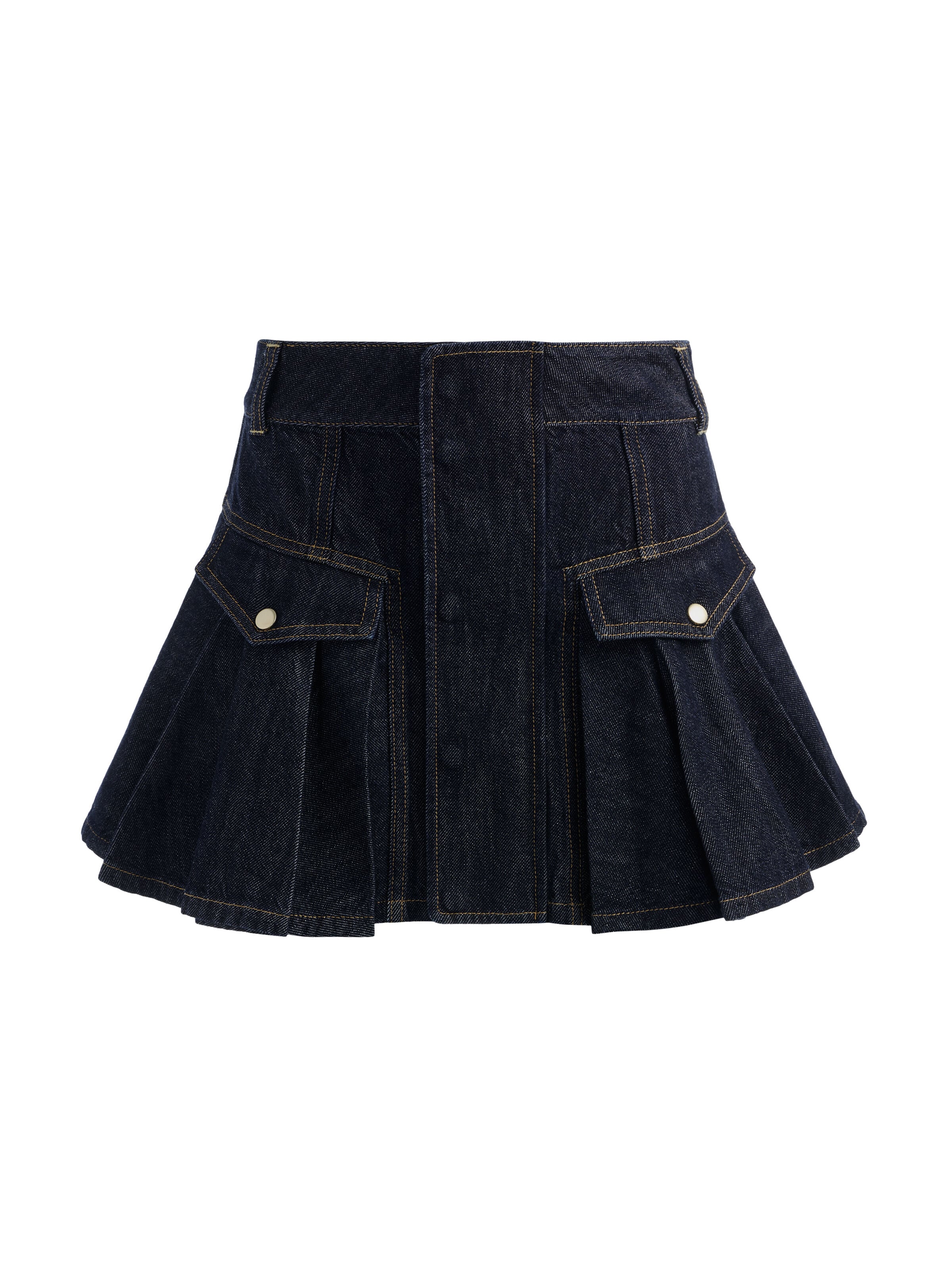TRINITY DENIM RUFFLE SKIRT-DARK RINSE-ALICE + OLIVIA