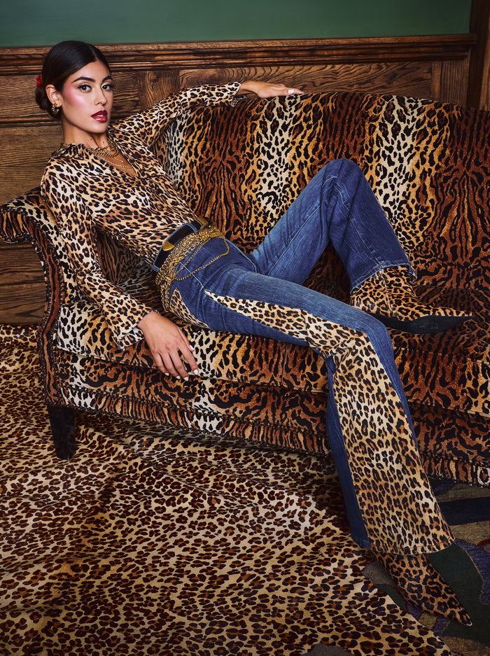 SB LEOPARD FLARE JEAN-GEORGETTA VINTAGE BLUE/MULTI-ALICE + OLIVIA