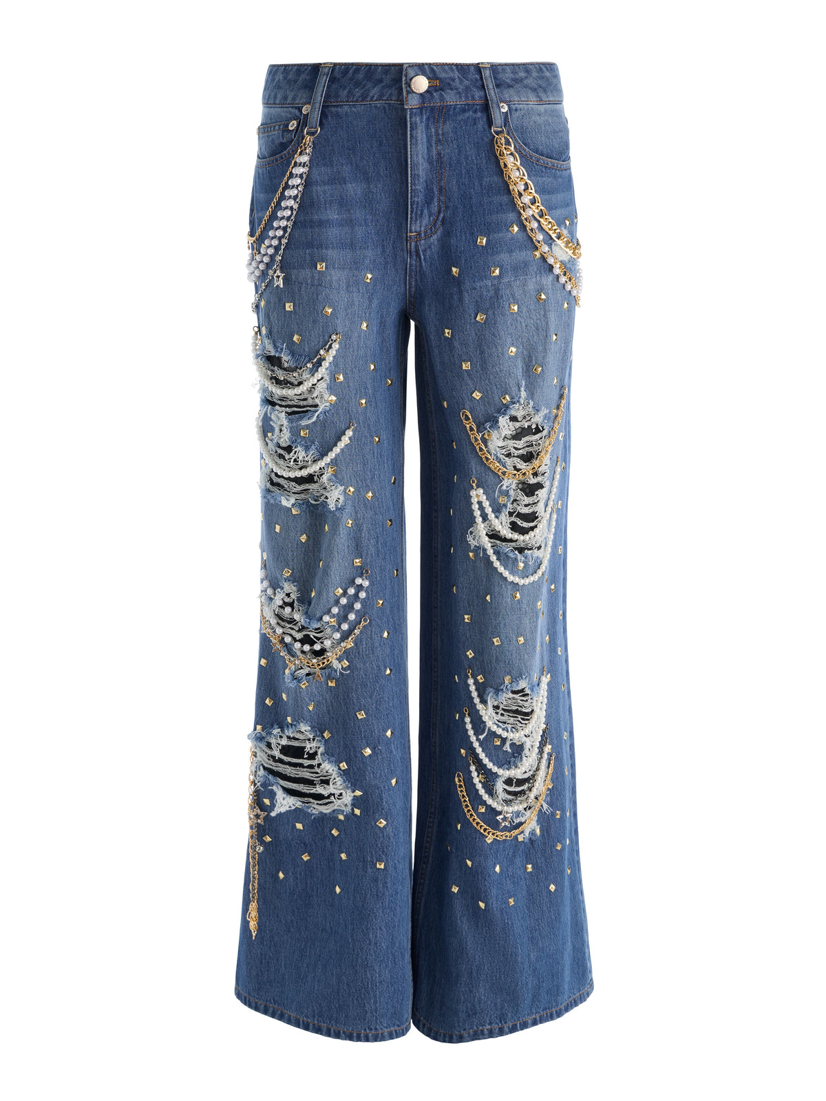 HARPER EMBELLISHED RIPPED JEAN - GEORGETTA VINTAGE BLUE
