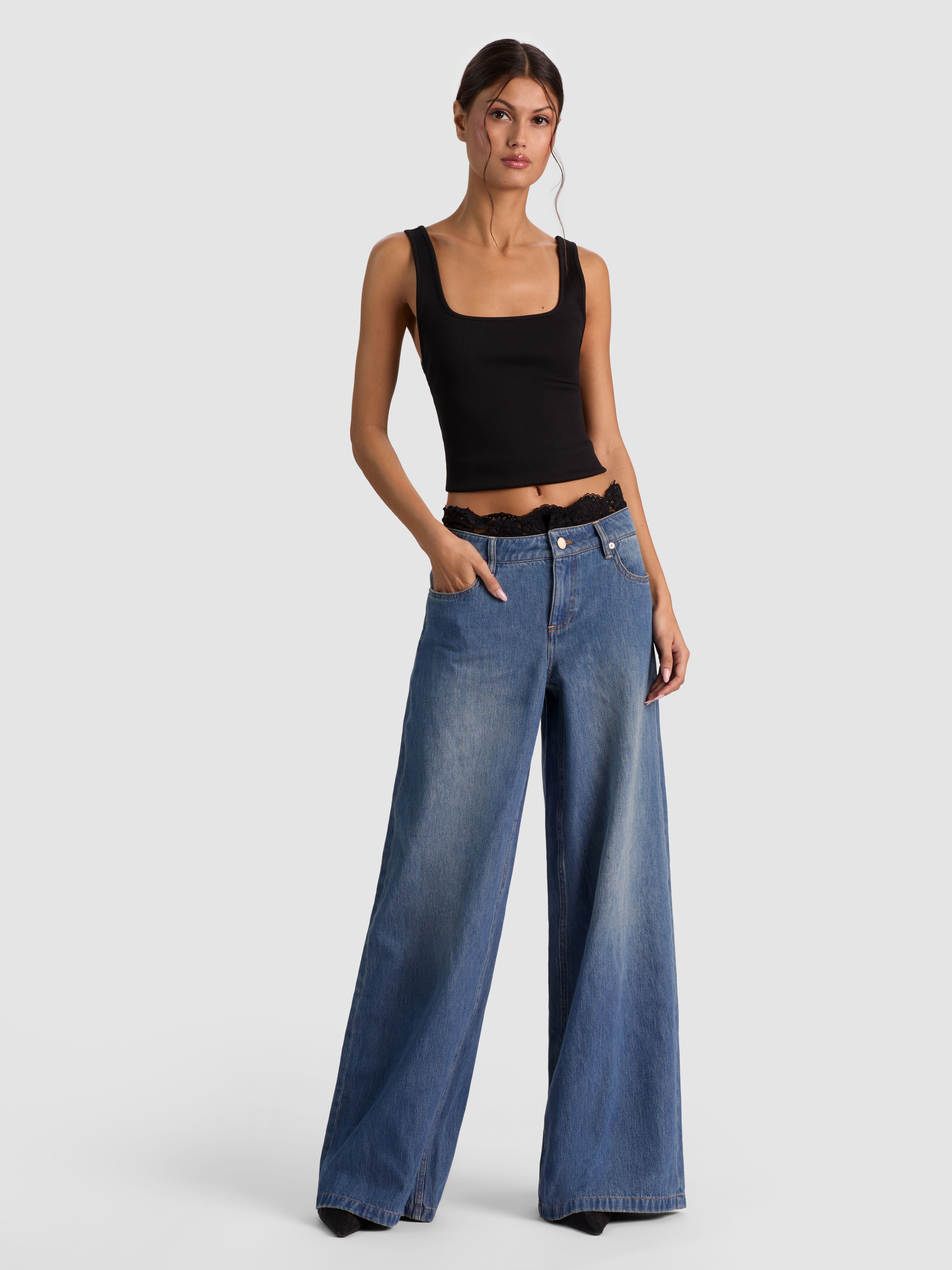 IAN LACE TRIM JEAN in BROOKLYN BLUE | ALICE + OLIVIA