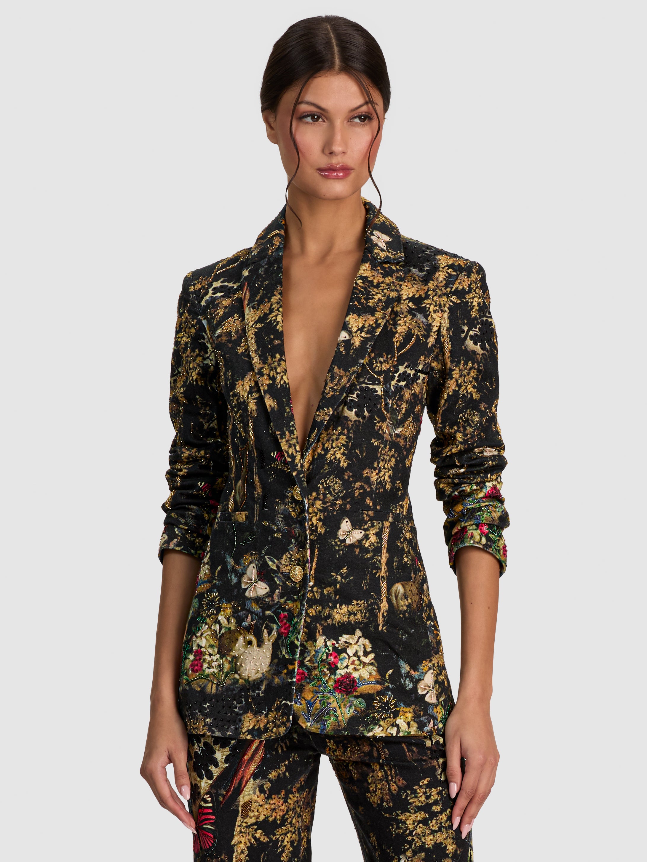 BREANN EMBROIDERED DENIM BLAZER-WISTFUL WOODS-ALICE + OLIVIA