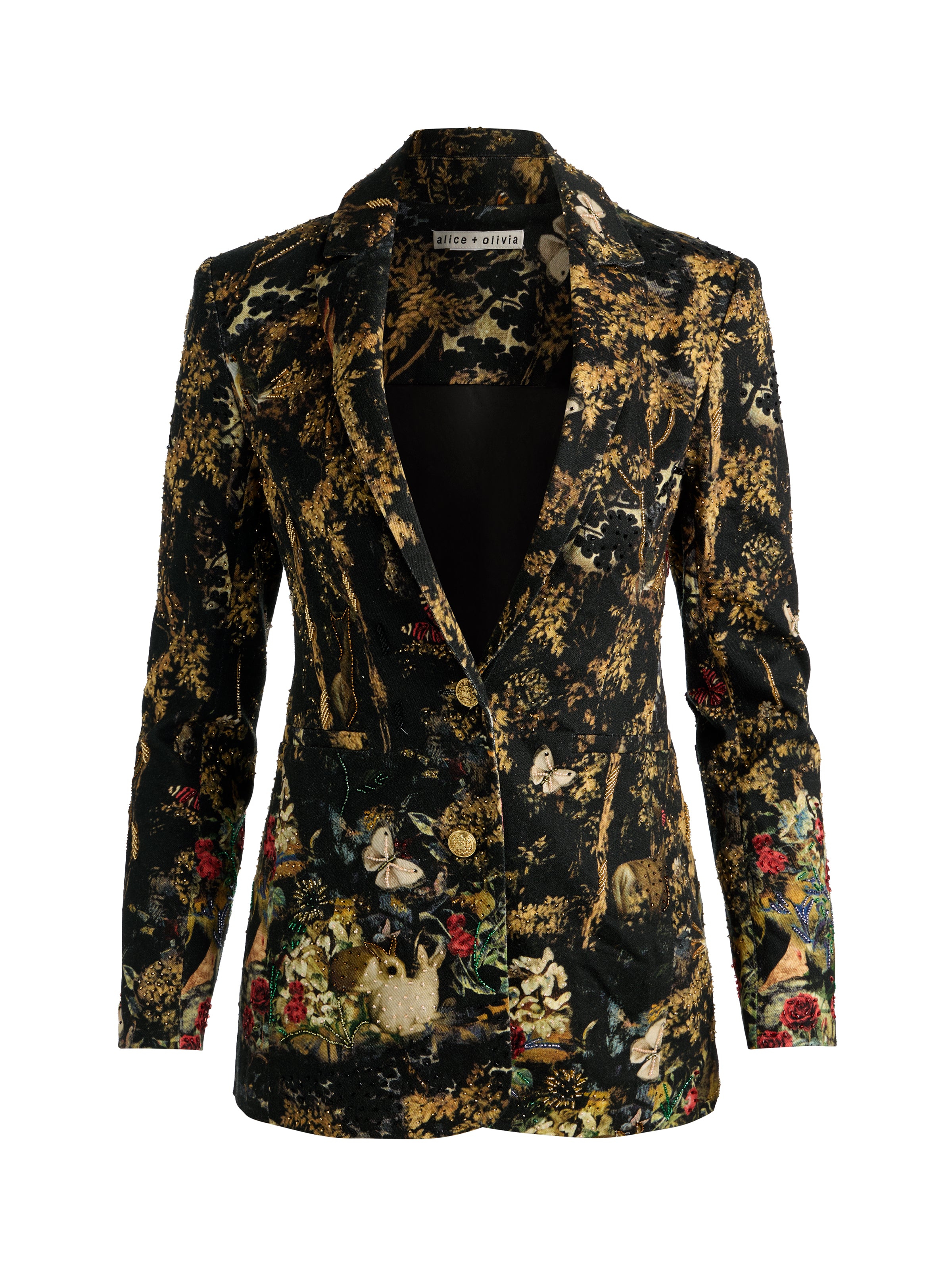 BREANN EMBROIDERED DENIM BLAZER-WISTFUL WOODS-ALICE + OLIVIA