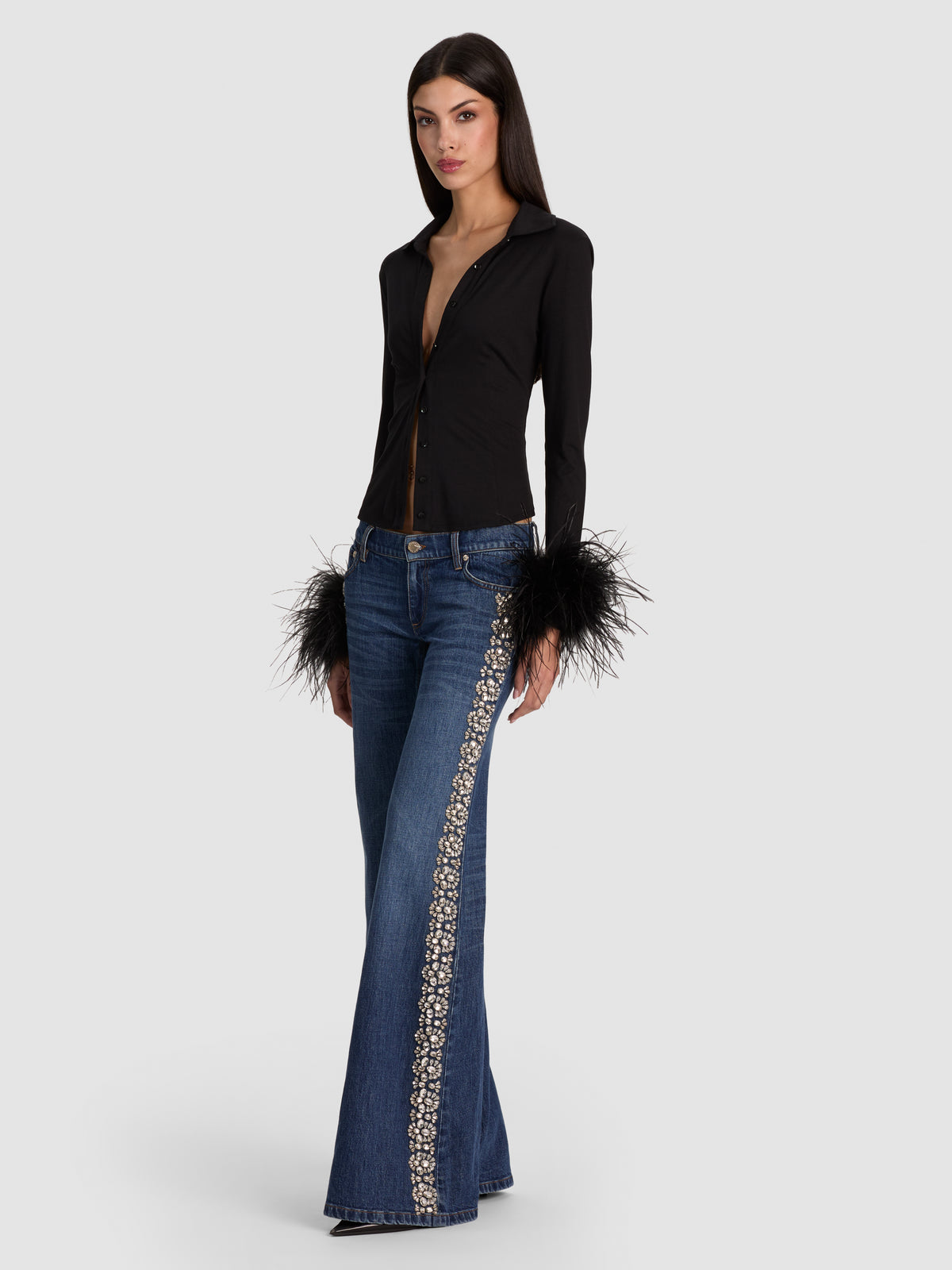 EMRYN EMBELLISHED JEAN-GEORGETTA VINTAGE BLUE-ALICE + OLIVIA