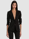 MACEY EMBELLISHED DENIM BLAZER-BLACK/CLEAR CRYSTAL-ALICE + OLIVIA