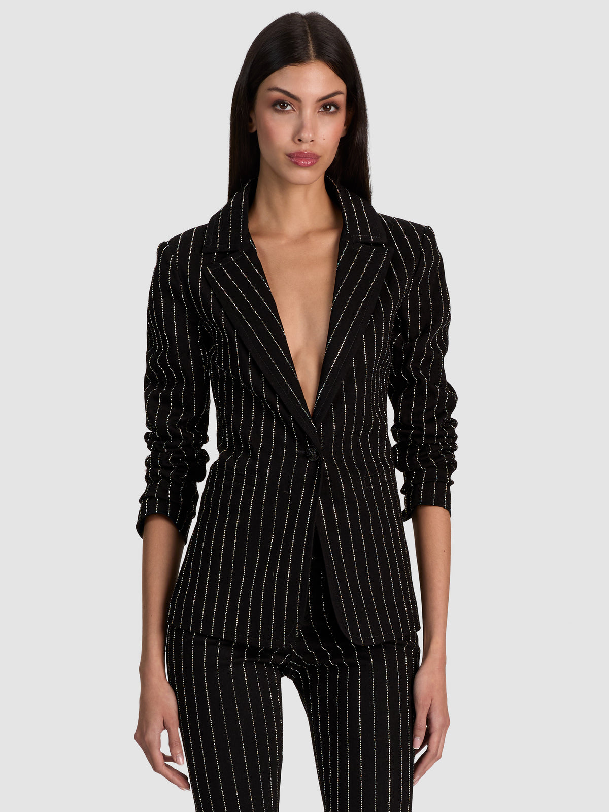 MACEY EMBELLISHED DENIM BLAZER-BLACK/CLEAR CRYSTAL-ALICE + OLIVIA