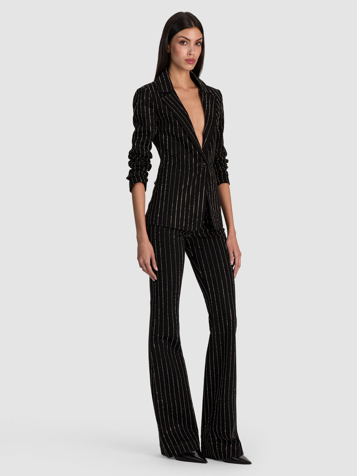 MACEY EMBELLISHED DENIM BLAZER-BLACK/CLEAR CRYSTAL-ALICE + OLIVIA