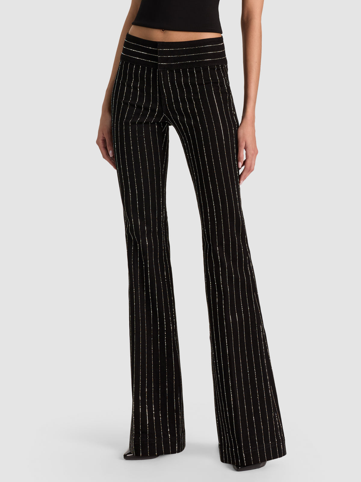 HOT EMBELLISHED JEAN-BLACK/CLEAR CRYSTAL-ALICE + OLIVIA