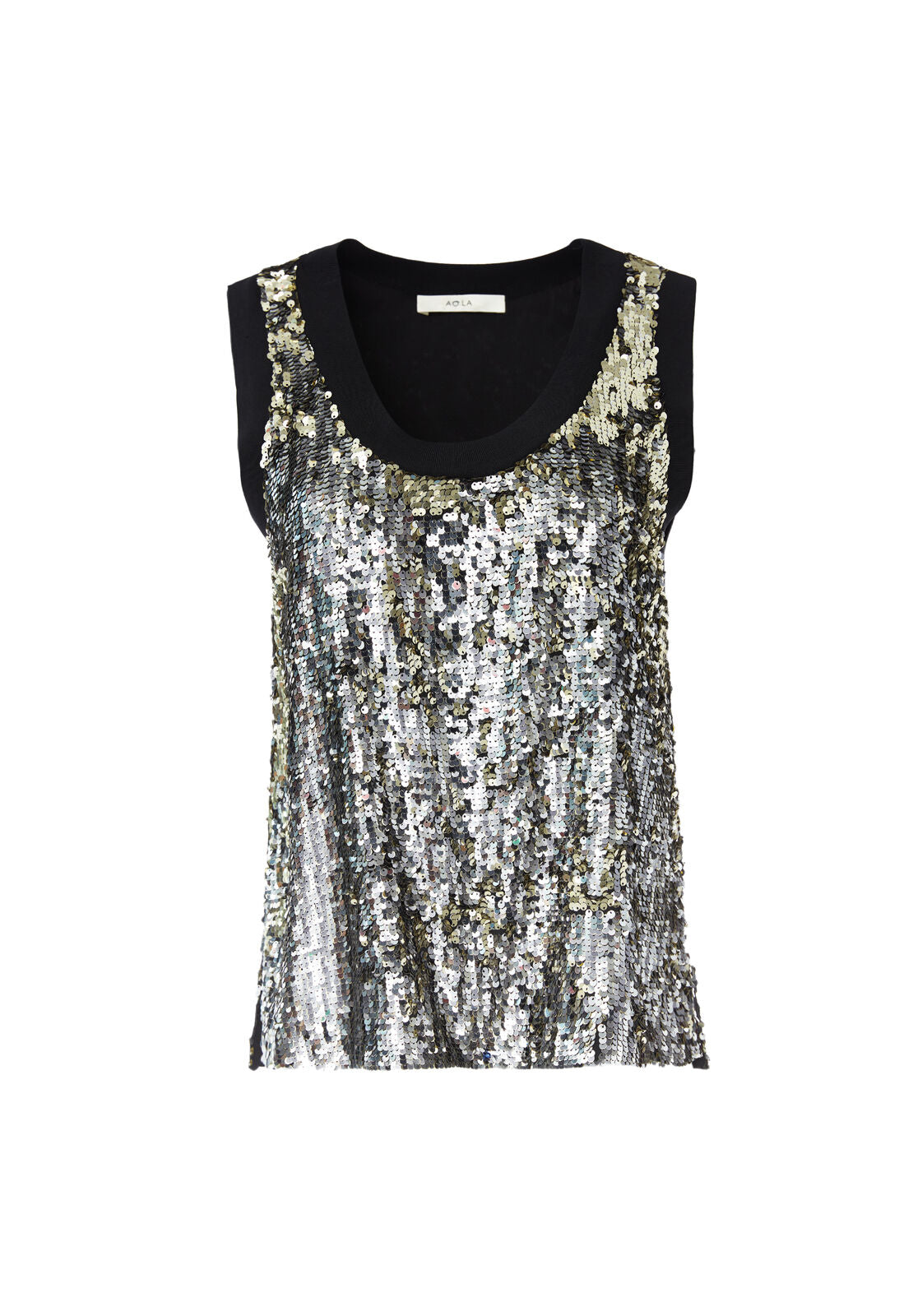 EMMETT SEQUIN TANK TOP-ANTIQUE SILVER/BLACK-ALICE + OLIVIA