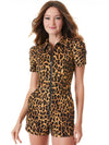 GORGEOUS ROMPER WITH PUFF SLEEVES-SPOTTED LEOPARD DARK TAN-ALICE + OLIVIA