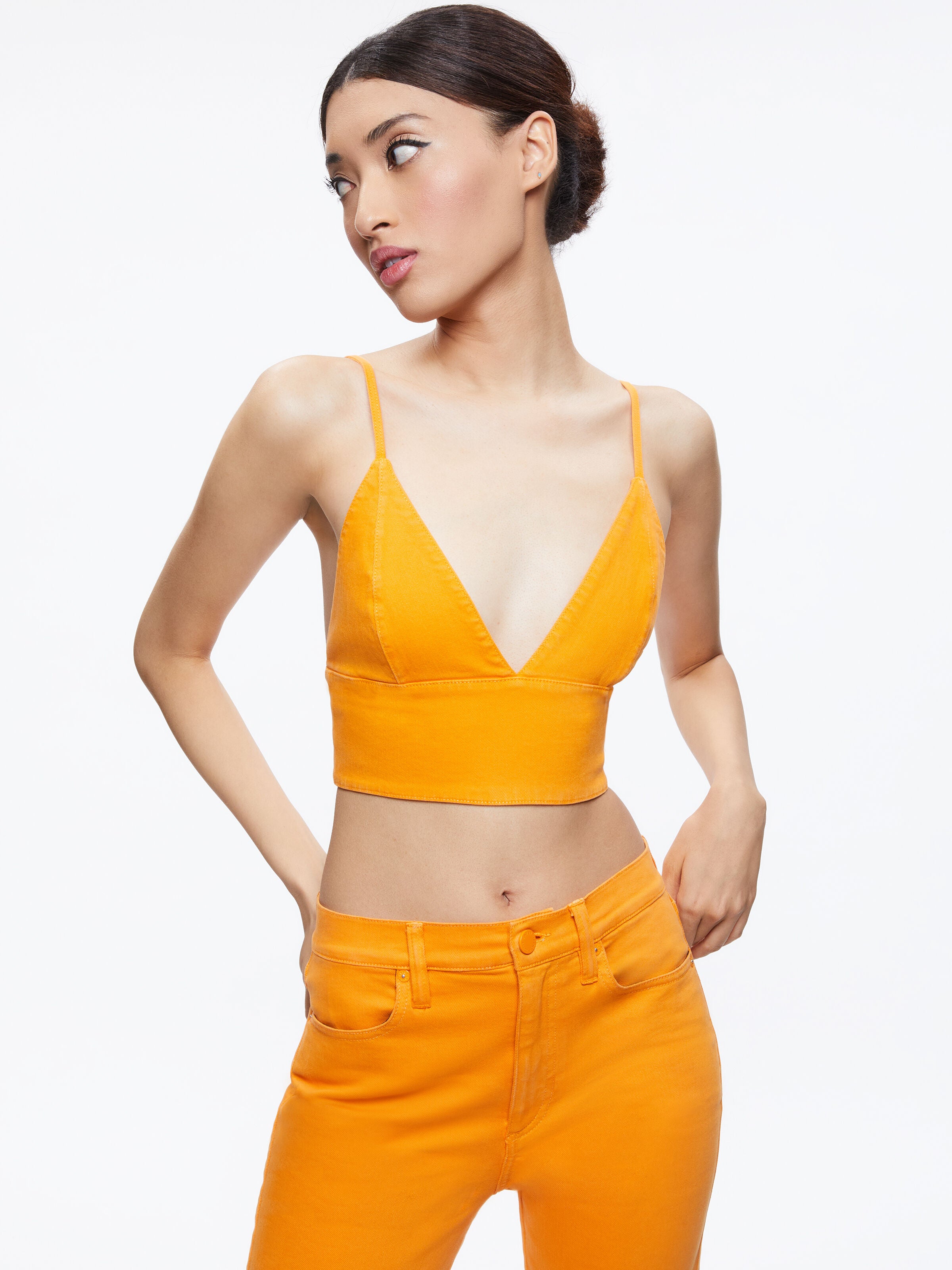 CARLI DENIM BRA TOP-ROCKSTAR BLUE-ALICE + OLIVIA