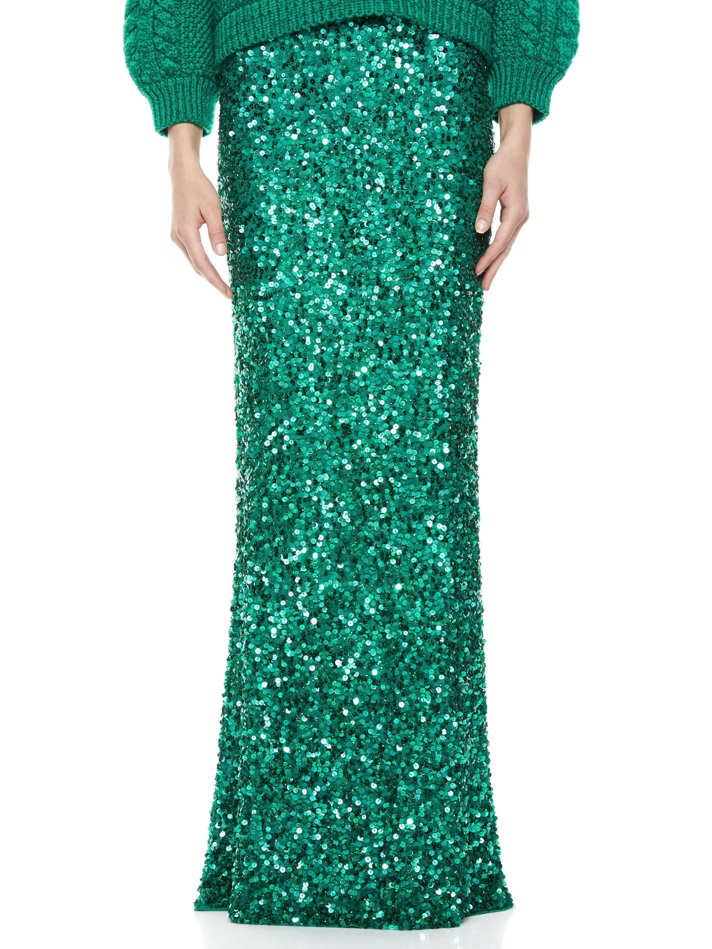 CHARITY SEQUIN GOWN SKIRT-DARK TEAL-ALICE + OLIVIA