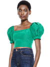 JOSLYN PUFF SLEEVE CROP TOP-Black-ALICE + OLIVIA