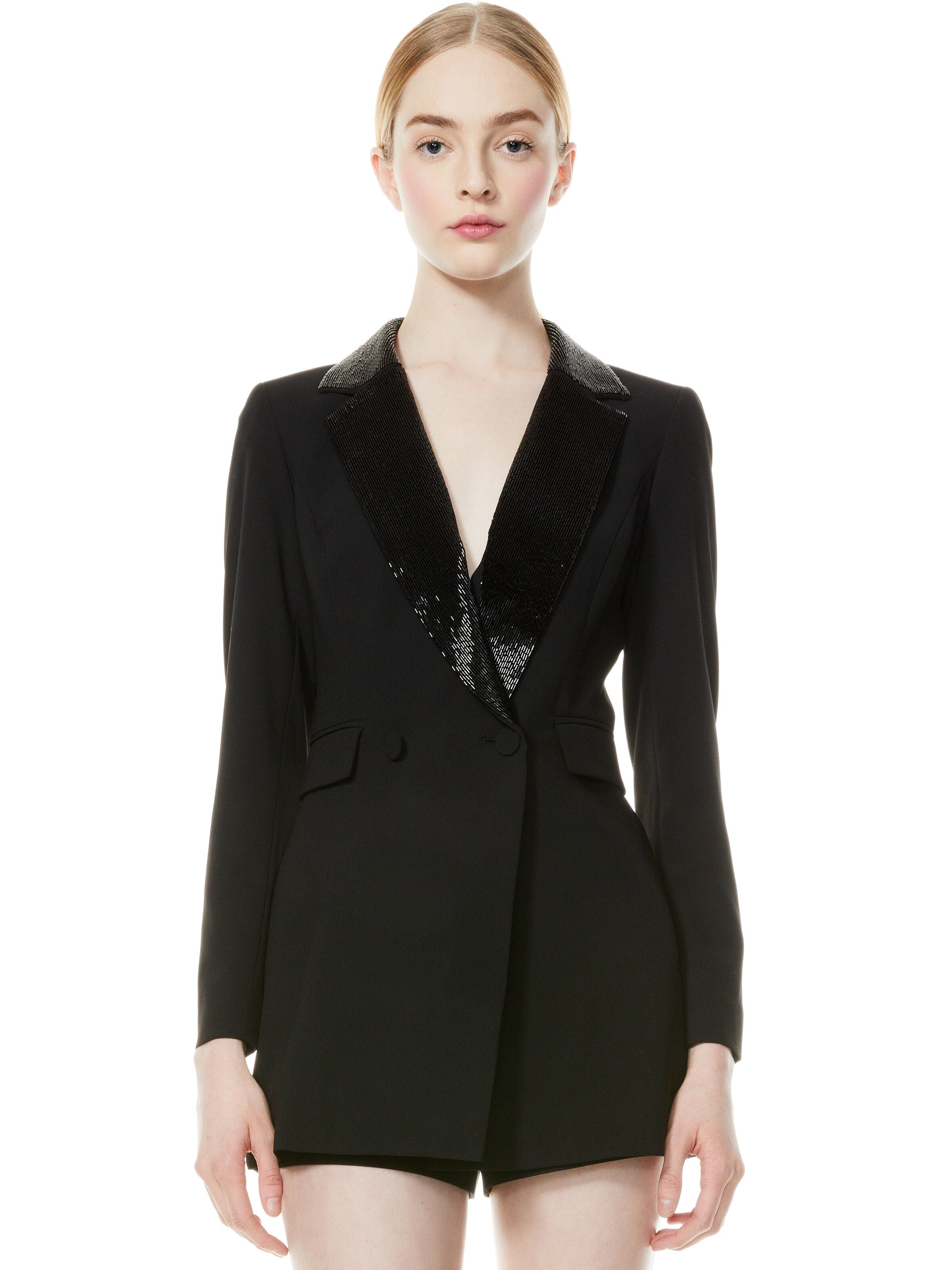 KYRIE BEADED COLLAR TUEXDO ROMPER-Black-ALICE + OLIVIA