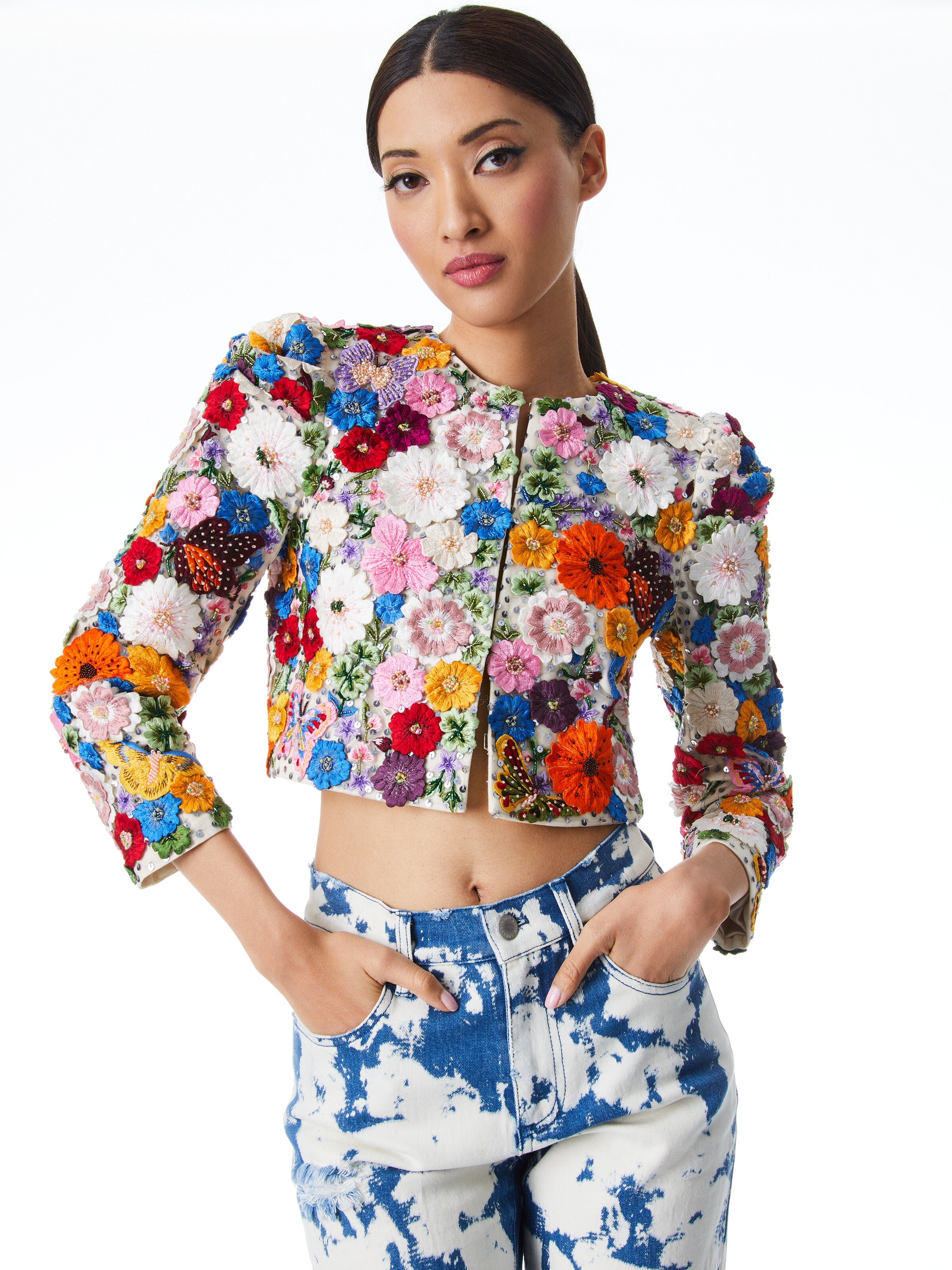 LORNA CROPPED FLORAL APPLIQUE JACKET-CREAM/MULTI-ALICE + OLIVIA