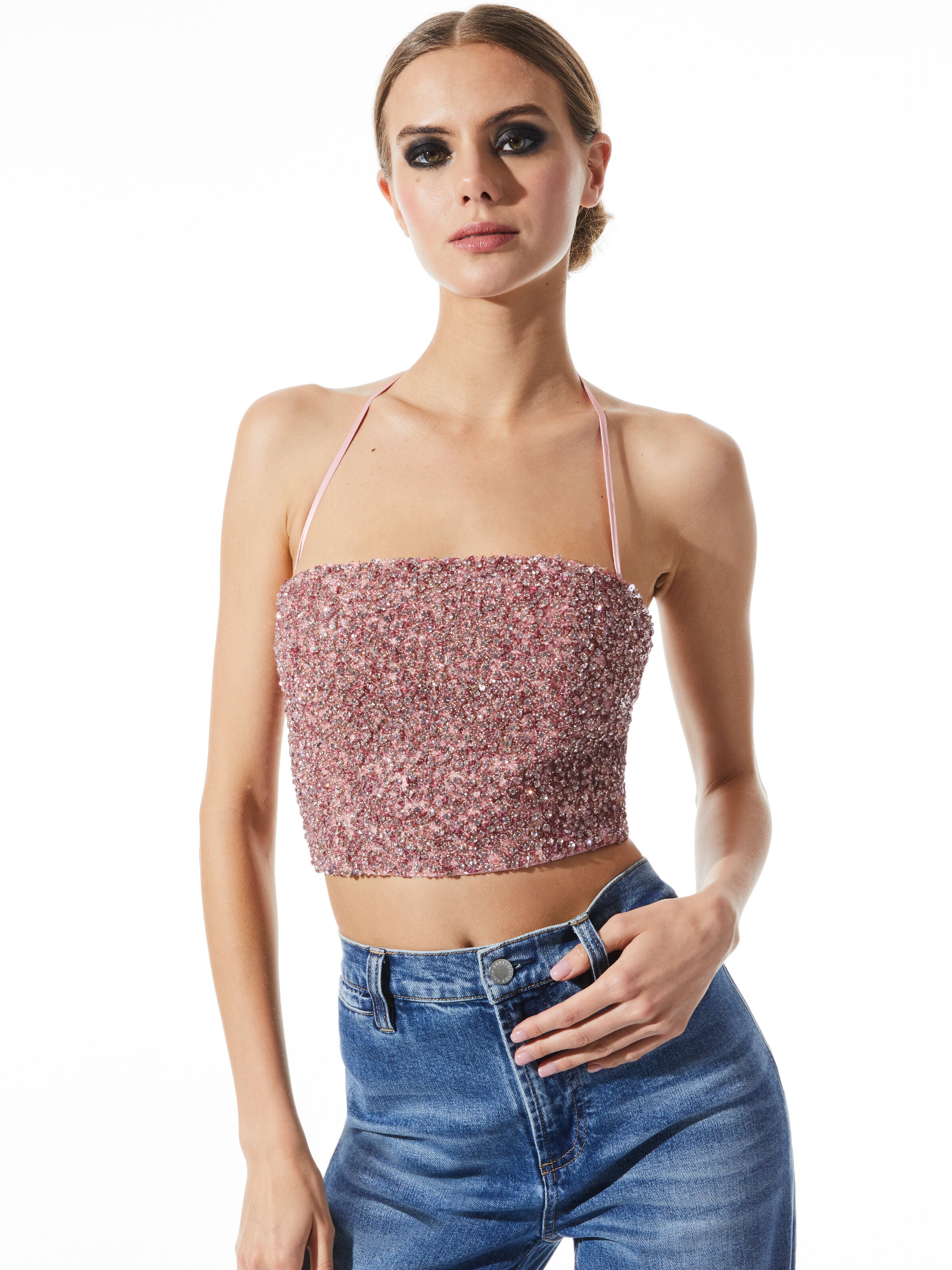 TOP CON COLLO ALL'AMERICANA E CRISTALLI CERESI-ALICE + OLIVIA