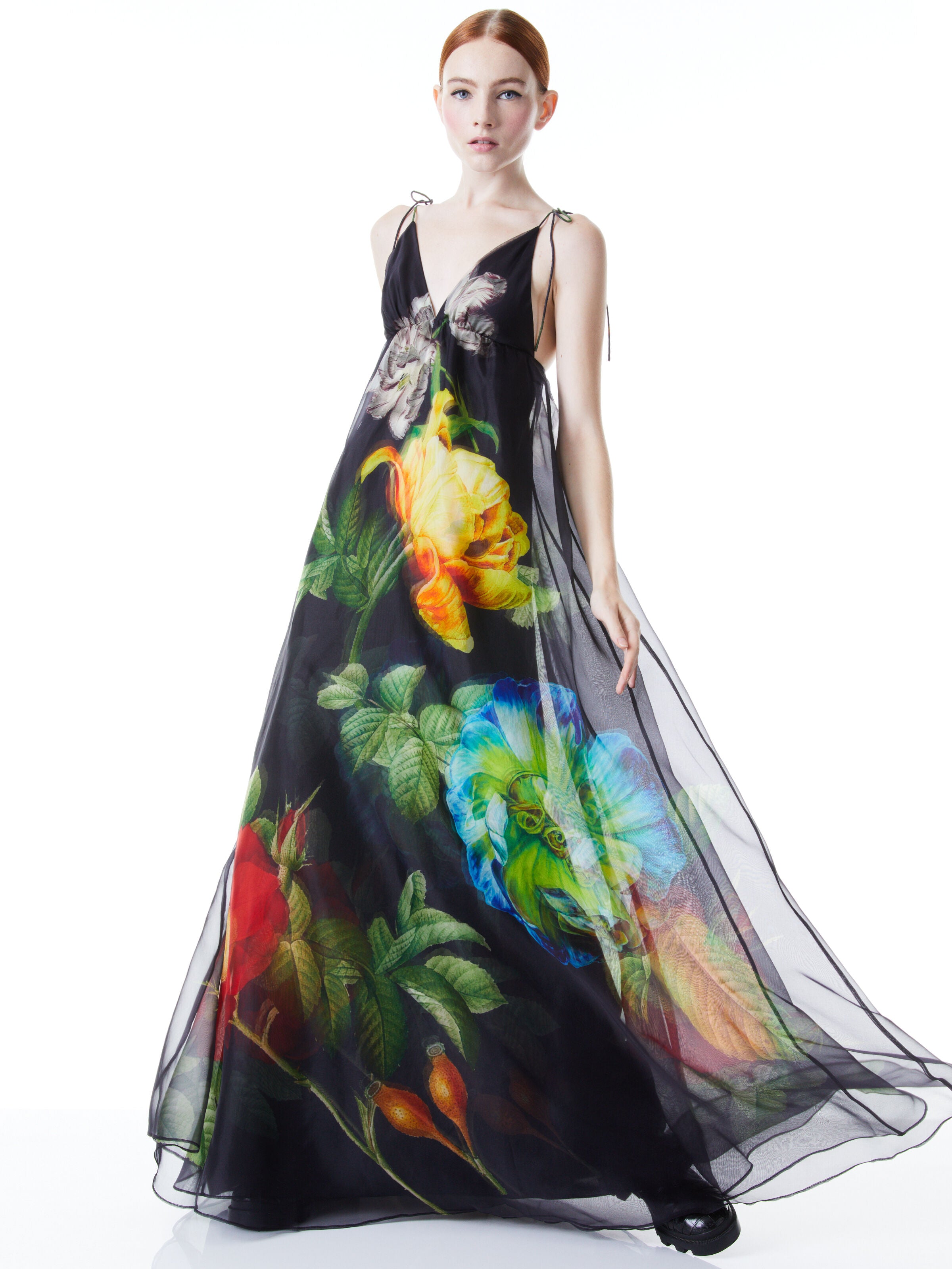 MASSIE TIE STRAP PRINTED GOWN-ATRIUM FLORAL-ALICE + OLIVIA