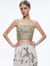 CERESI EMBELLISHED CROPPED BANDEAU TOP-CHAMPAGNE/MULTI-ALICE + OLIVIA