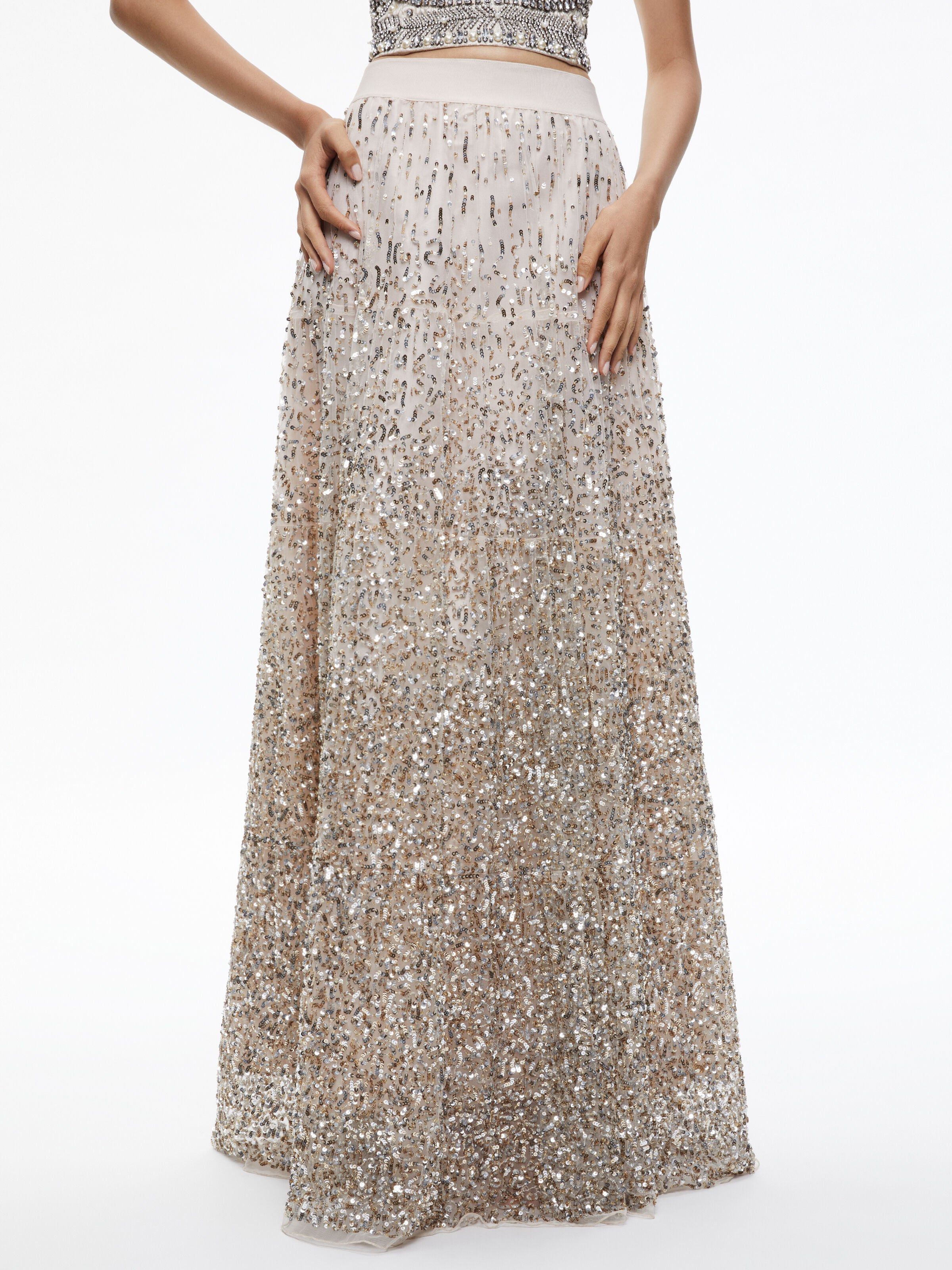 CATRINA SEQUIN EMBELLISHED GOWN SKIRT-CHAMPAGNE/MULTI-ALICE + OLIVIA
