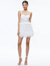 XIA SHEER BUSTIER FEATHERED MINI DRESS-OFF WHITE/ALMOND-ALICE + OLIVIA