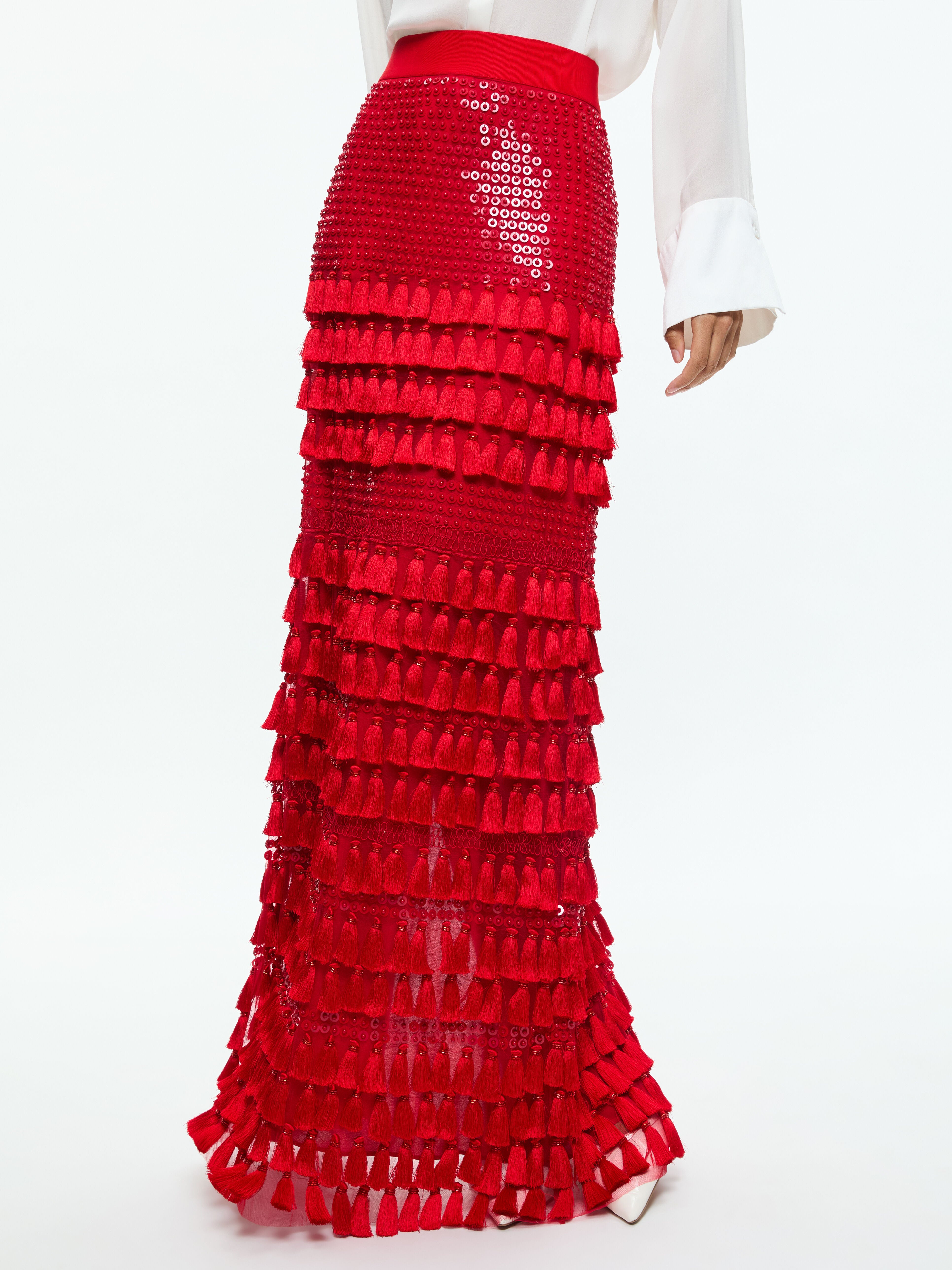 MERRILL EMBELLISHED MAXI GOWN SKIRT-RED APPLE-ALICE + OLIVIA